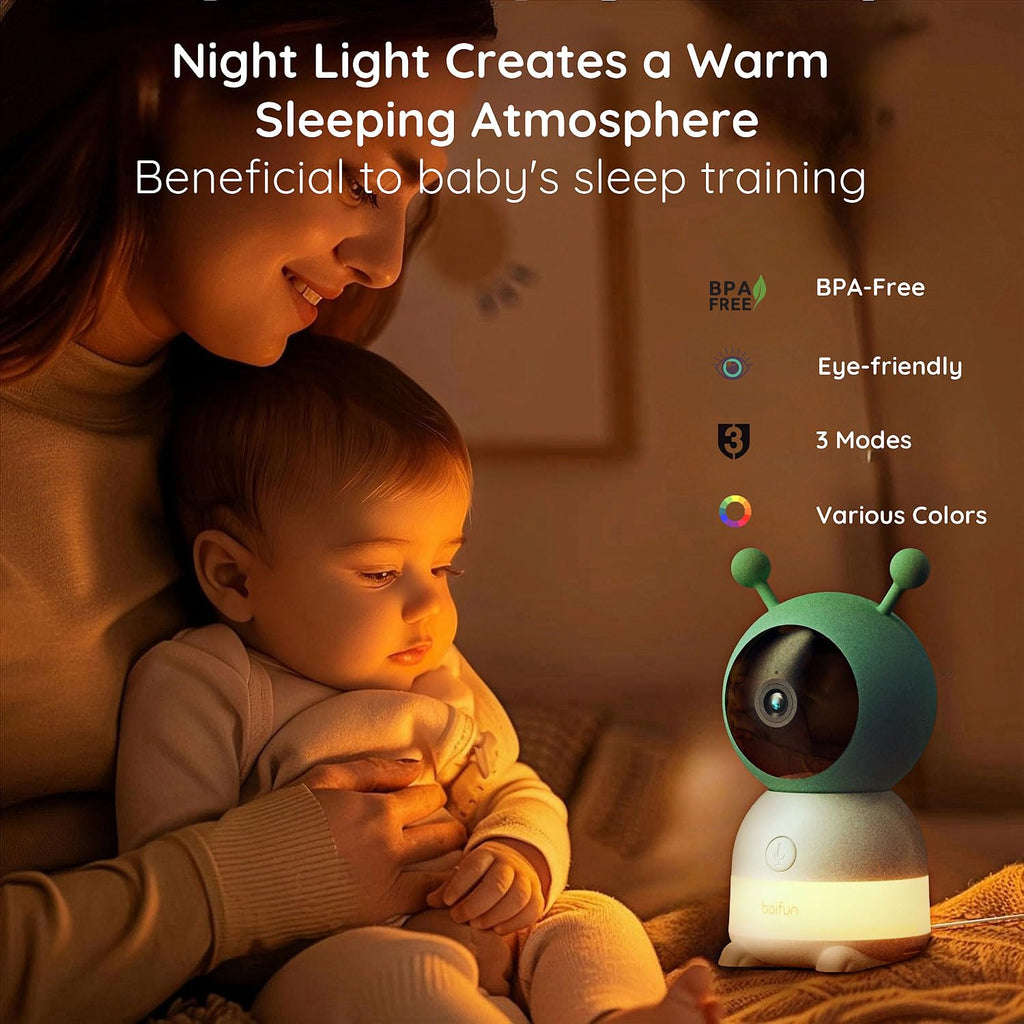 BOIFUN Babyphone Camera Bébé 2K, Baby Phone avec Caméra WiFi et Moniteur 5", Vision Nocturne Invisible, Veilleuse Bébé Colorée Réglable, Alerte Mouvements/Pleurs, Température, Zoom 4X, Rappel Biberon