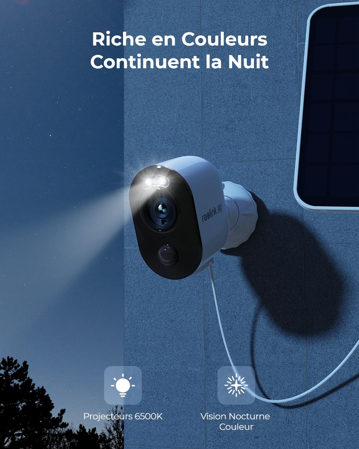 Reolink 4K Caméra Surveillance WiFi Exterieure sans Fil, Détection de Personne/Véhicule/Animal, WiFi 2,4/5 GHz, Vision Nocturne en Couleur, Audio Bidirectionnel, Argus 3 Ultra+Panneau Solaire Noir