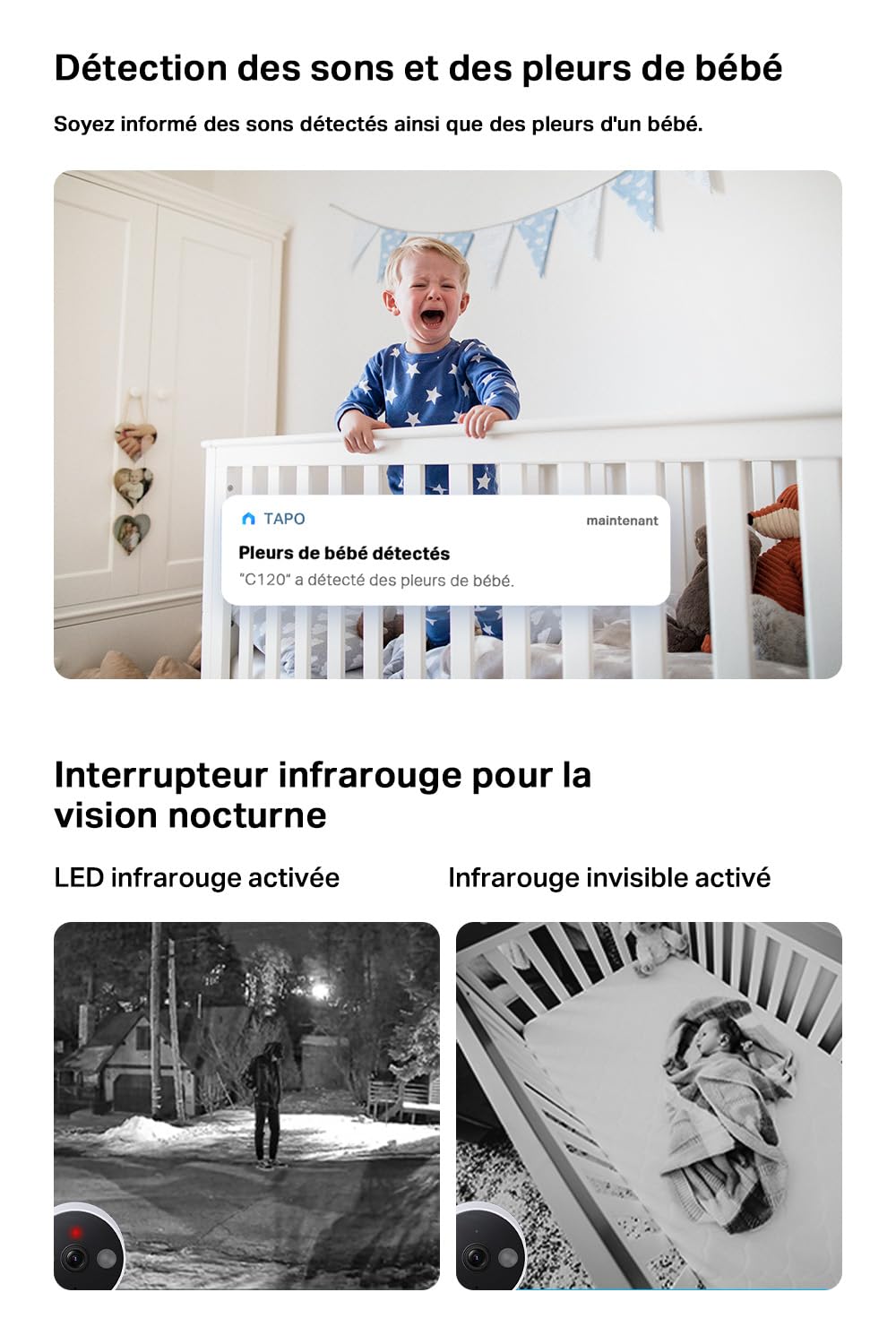 Tapo C110 Caméra de Surveillance WiFi intérieure 2K 3MP, Audio bidirectionnel, détection de Mouvement, Alarme sonore et Lumineuse, Vision Nocturne, Compatible avec Alexa, Google Assistant