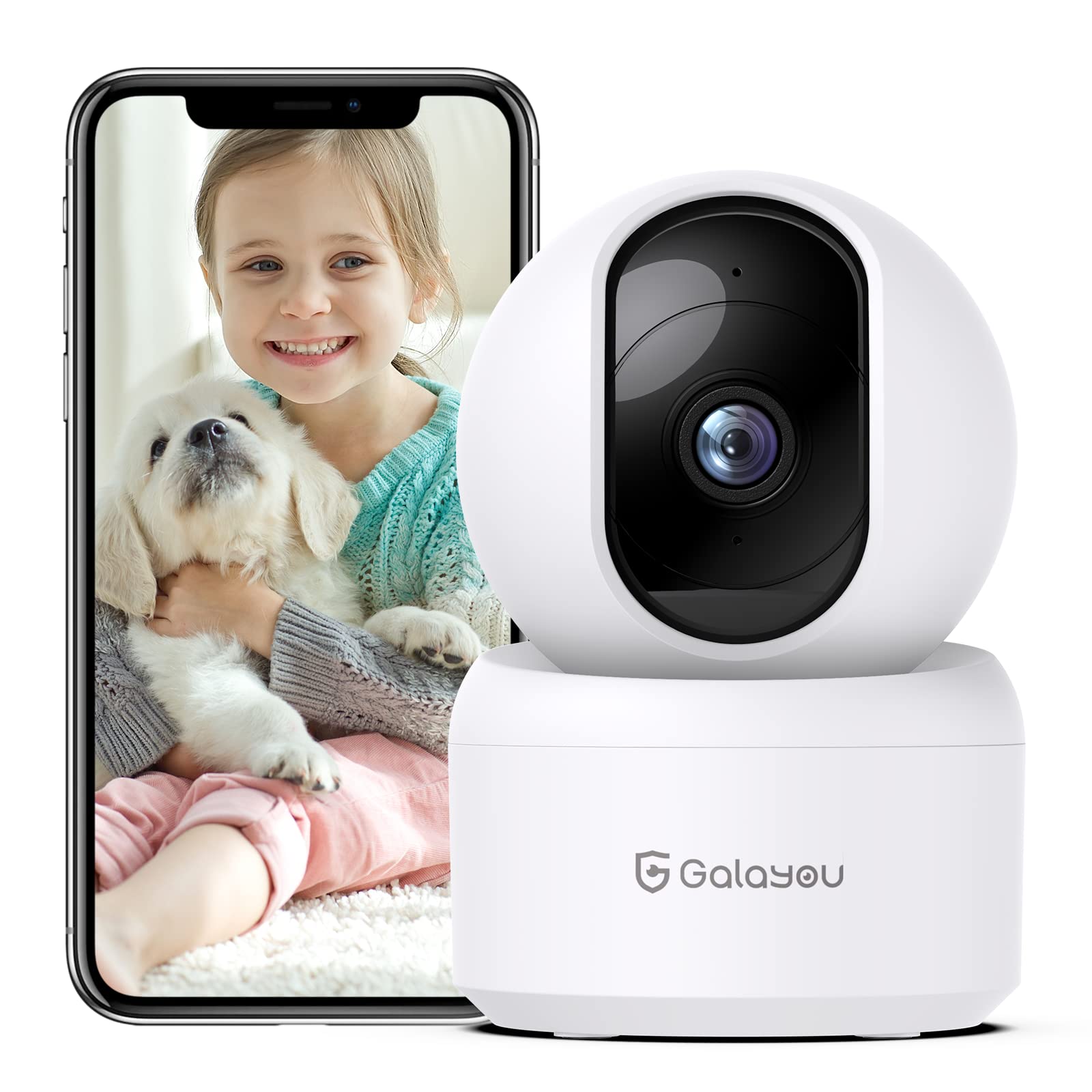 GALAYOU 2K(3MP) Camera Surveillance WiFi Intérieure - Caméra Interieur Maison 360°, Détection Humaine AI, Suivi Intelligent pour Bebe/Chien/Chat/Animaux, Alerte Instantanée G2 (Lot de 2)