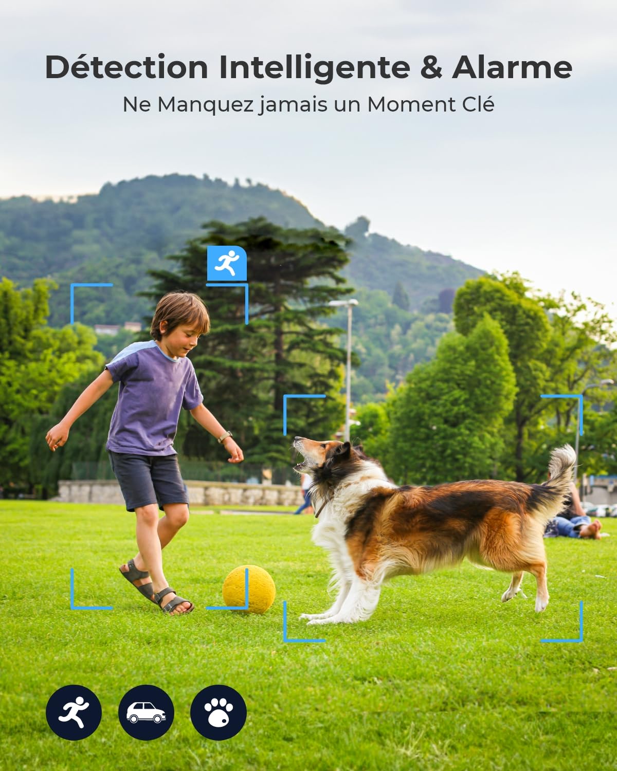Reolink 4K Caméra Surveillance WiFi Exterieure sans Fil, Détection de Personne/Véhicule/Animal, WiFi 2,4/5 GHz, Vision Nocturne en Couleur, Audio Bidirectionnel, Argus 3 Ultra+Panneau Solaire Noir