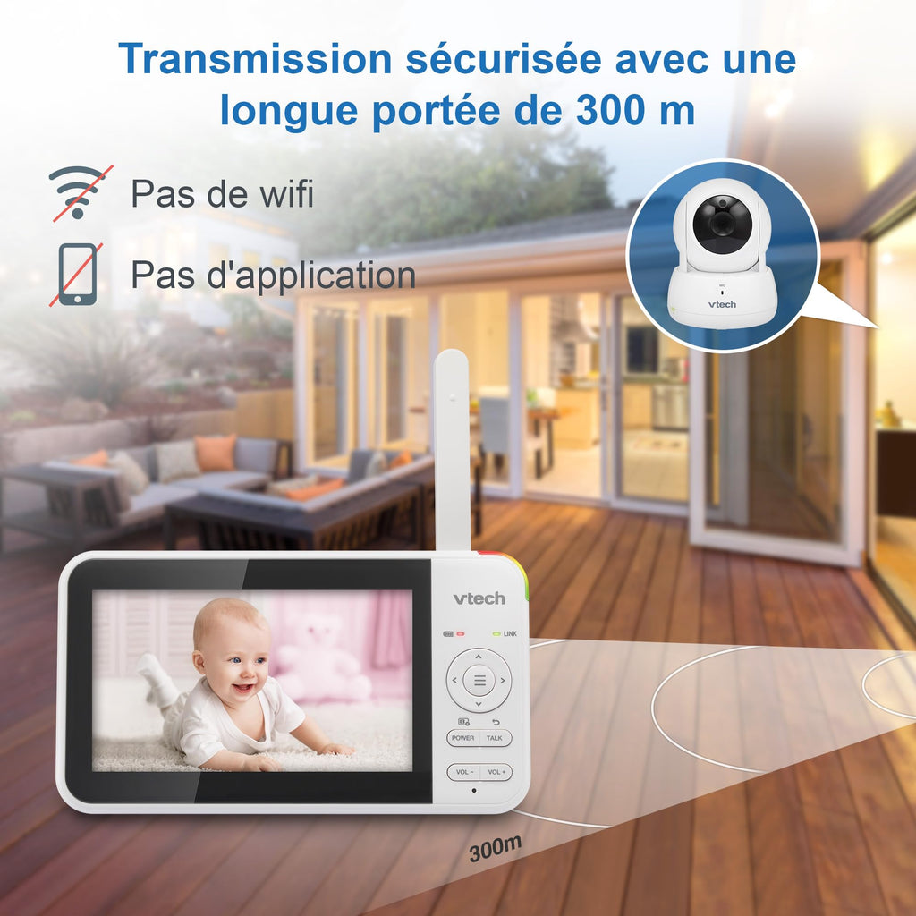 VTech VM924 Baby Monitor with Camera, Pan&Tilt,Video Baby Monitor with 5" LCD Screen,Up to 17 Hrs Battery Life,1.33x Zoom,Night Vision,300m Long Range,Soothing Sounds,2-Way Talk,Secured Transmission