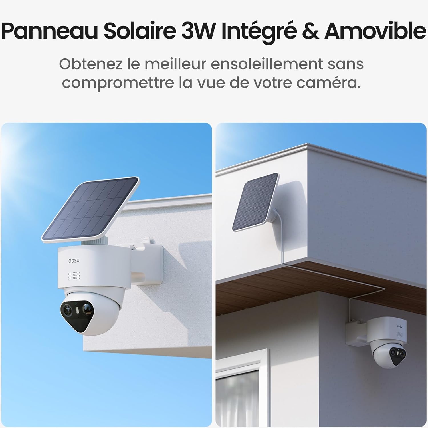 aosu 4K Caméra Surveillance WiFi Extérieure sans Fil,8MP Camera Exterieur Solaire,Vision Nocturne TrueColor,Triple Détection (PIR+Radar+IA),Suivi Automatique à 360°,Alarme Sonore et Lumineuse
