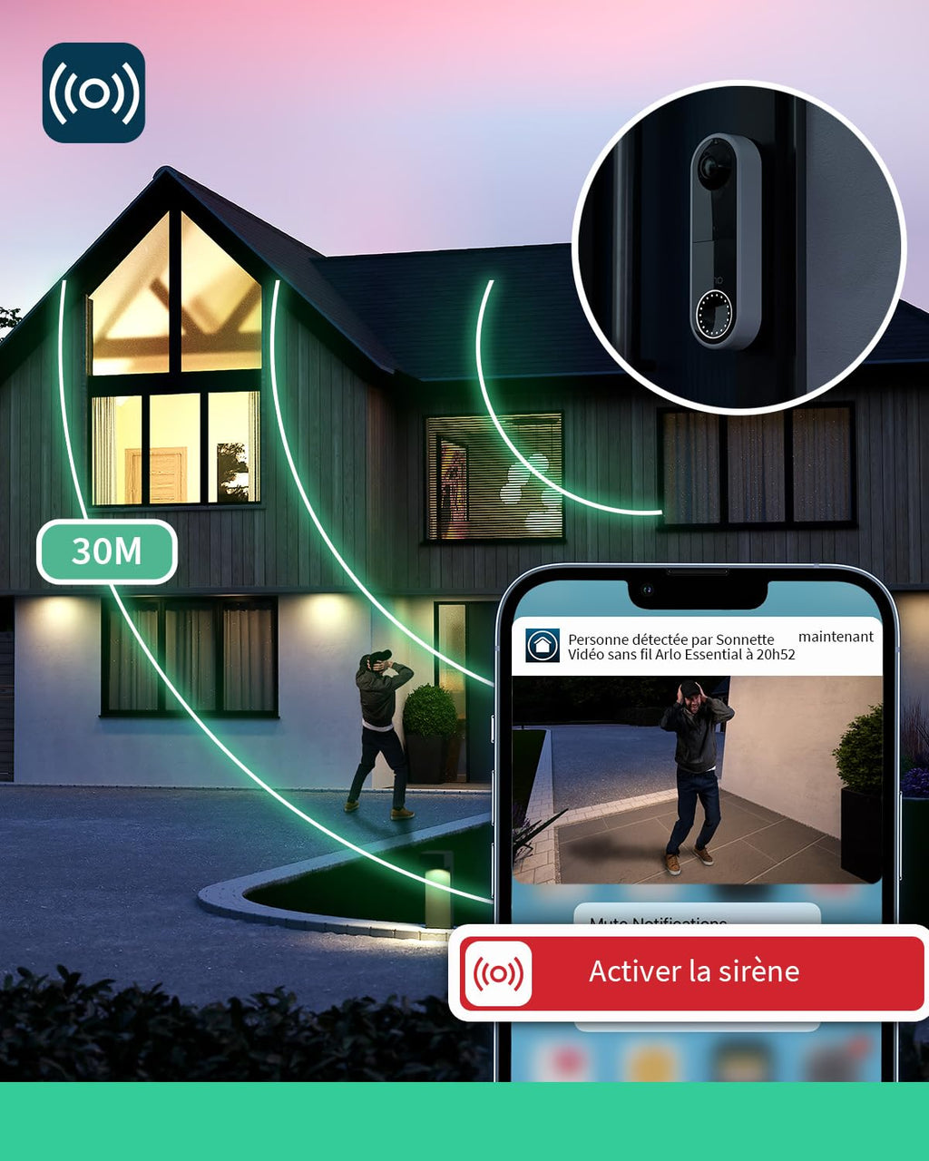 ARLO Sonnette Vidéo HD, Sonnette WiFi Extérieur Exterieure Sans Fil, Détection par IA, Vision Nocturne Couleur, Audio bidirectionnel, Compatible avec Alexa, Essai Secure Inclus