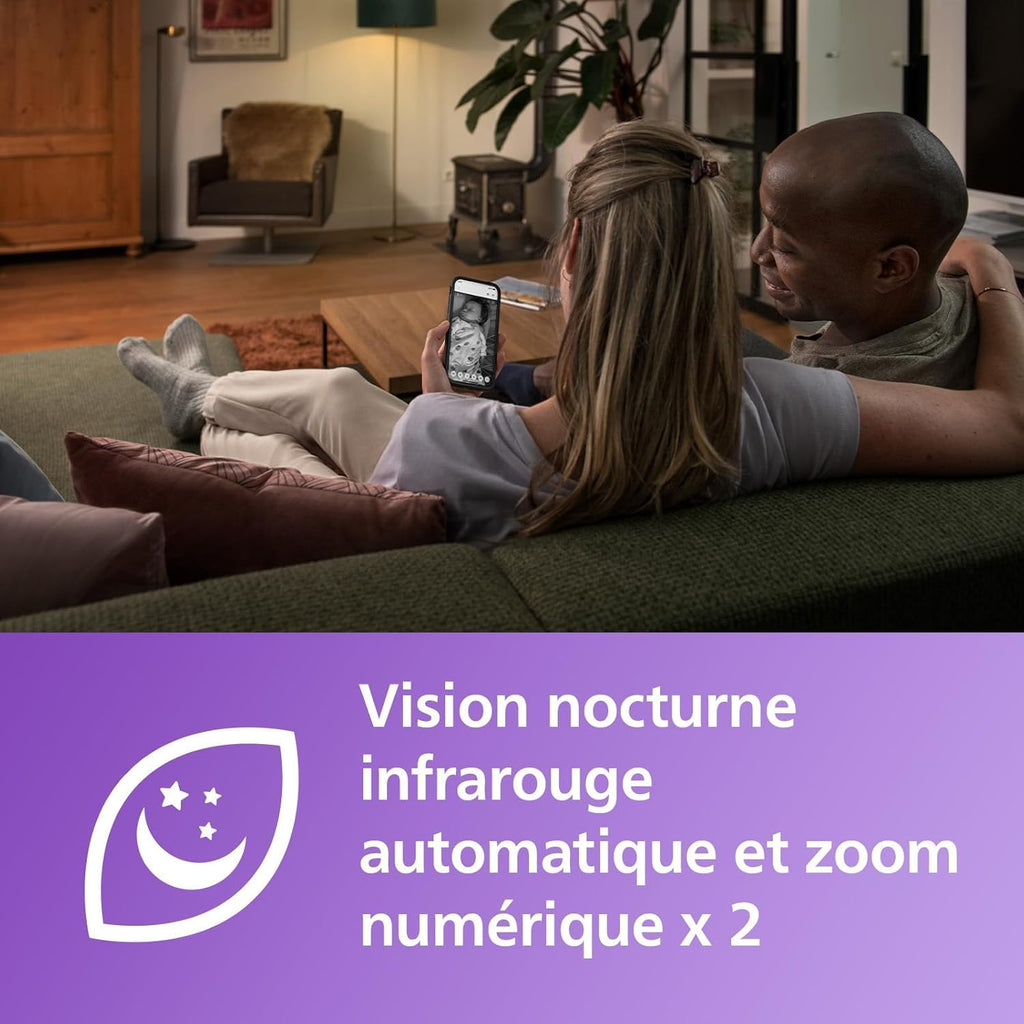 AVENT Philips babyphone Video connecté avec Wi-FI, caméra HD de Haute qualité, Vision Nocturne Infrarouge, détection des Pleurs, Audio bidirectionnel, 12 Heures d'autonomie en Mode éco, SCD951/26
