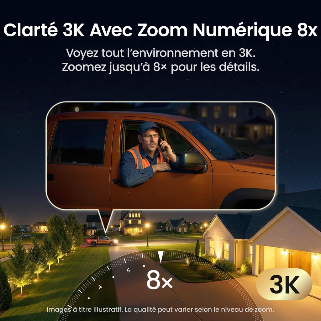 AOSU T2 Pro 3K Camera Surveillance WiFi Exterieure Sans Fil Solaire, Double Caméra 5MP 360° PTZ + 170° Grand Angle Sans Angle Mort, Zoom 8X Vision Nocturne TrueColor, Détection IA et Suivi Automatique