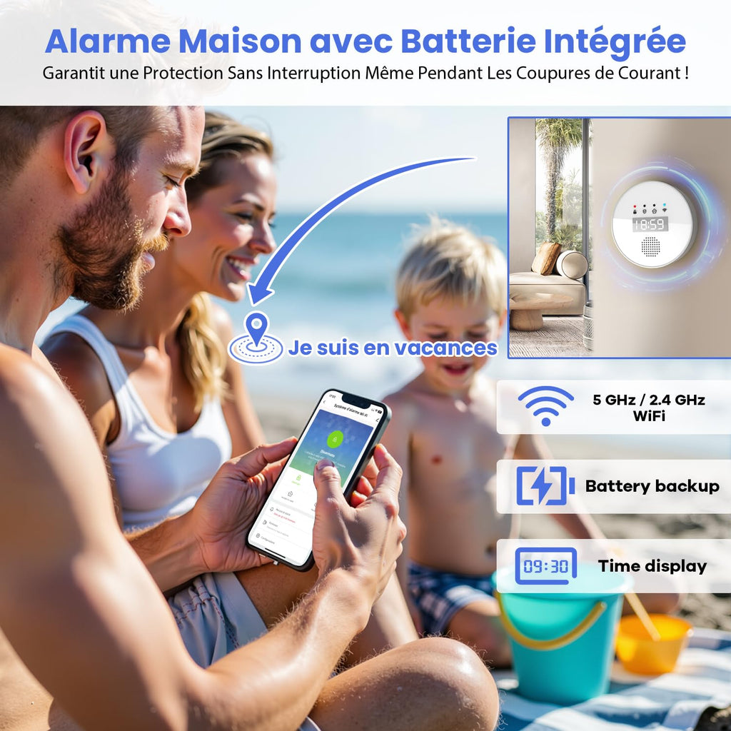 YISEELE Alarme Maison sans Fil: Connexion Wi-FI 5 GHz - Complet Sirène 125dB - Capteur Infrarouge (PIR) Anti-Animaux - 10 Capteurs Porte/Fenêtre - 2 Télécommandes - Hub - Compatible Alexa & Google