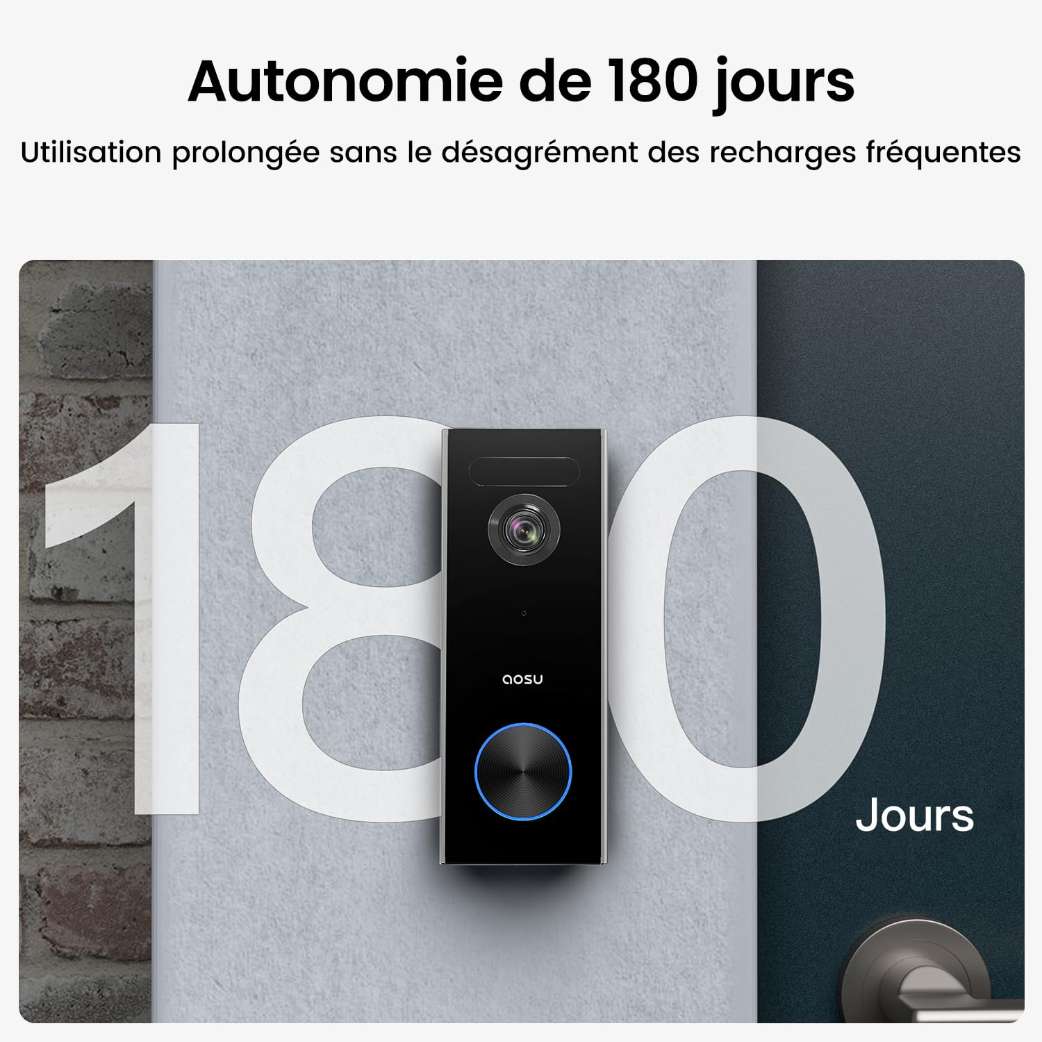 aosu Sonnette sans Fil avec Camera 2K HD Sonnette avec Camera 166° Sonnettes WiFi sans Fil Exterieur Etanche- Détection de Personnes, Audio Bidirectionnel, Alexa Intégré