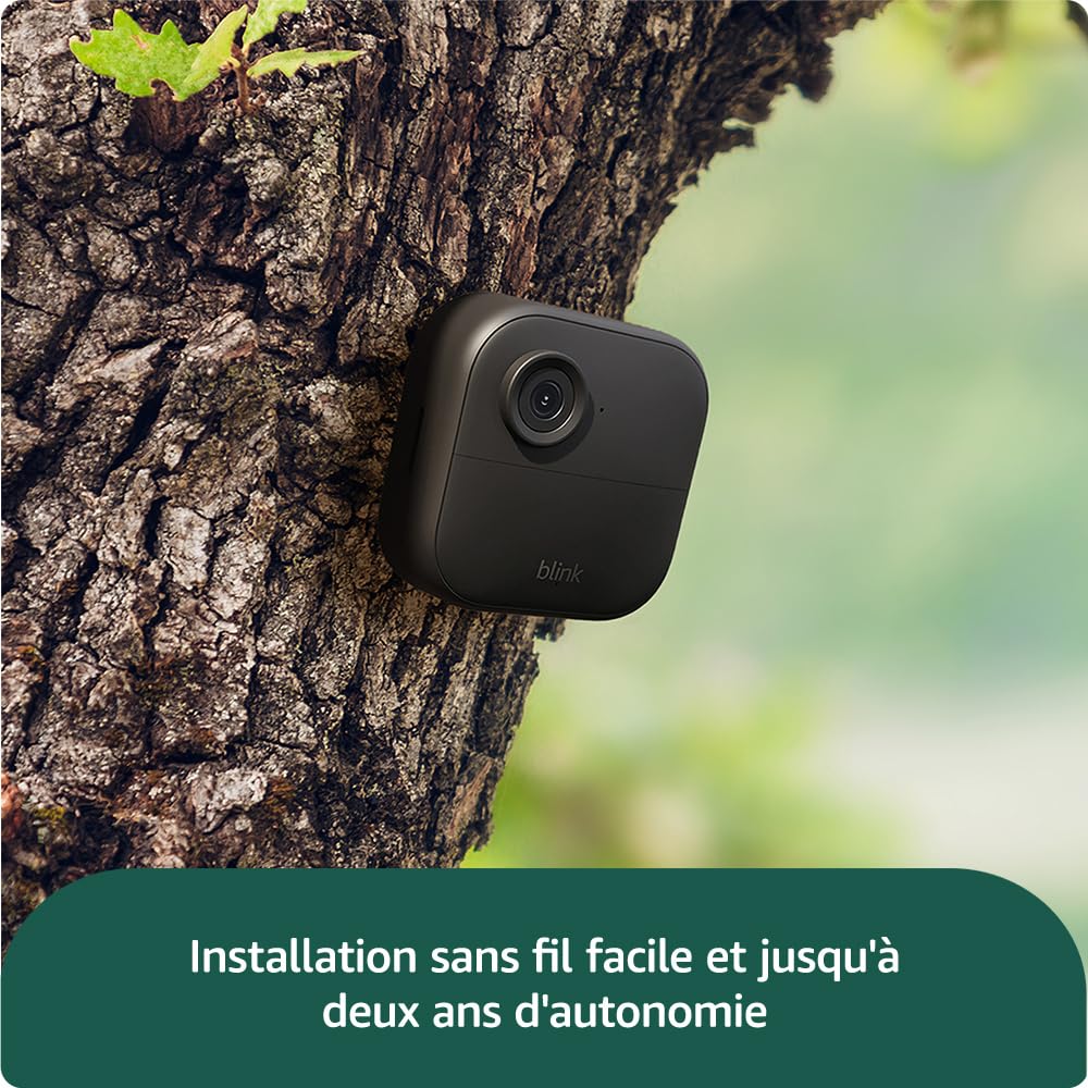 Caméra Blink Outdoor 4 : caméra de surveillance connectée HD sans fil, 2 ans d'autonomie, détection de mouvements avancée - caméra supplémentaire uniquement - IP65