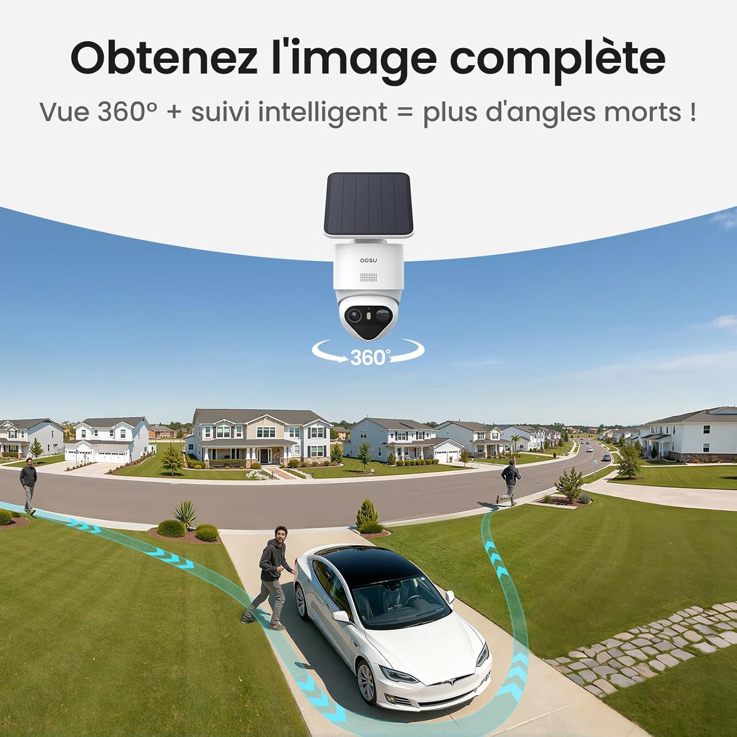 aosu 4K Caméra Surveillance WiFi Extérieure sans Fil,8MP Camera Exterieur Solaire,Vision Nocturne TrueColor,Triple Détection (PIR+Radar+IA),Suivi Automatique à 360°,Alarme Sonore et Lumineuse