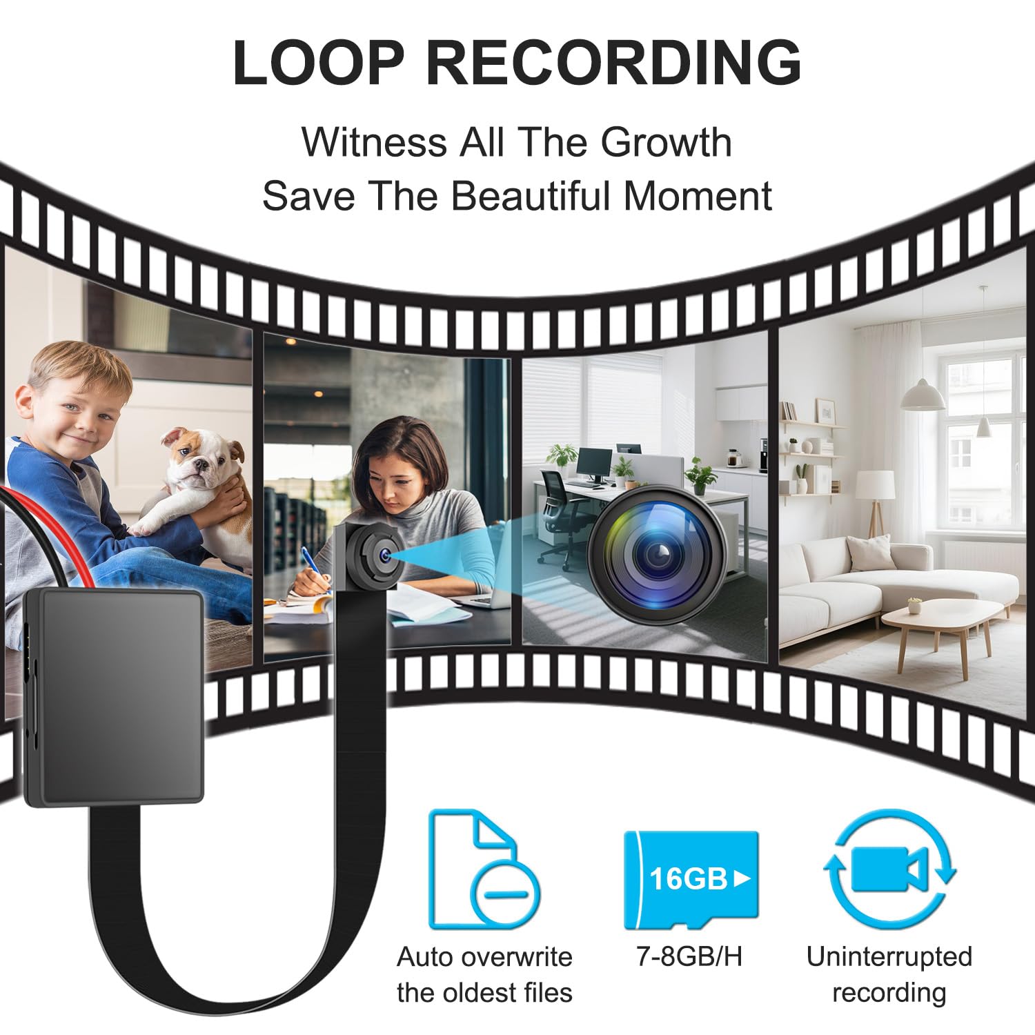 OTADUG Caméra Espion 1080p Mini caméra Espion cachée avec caméra et Microphone/Carte SD 16 Go/Longue durée de Vie de la Batterie (détection de Mouvement)