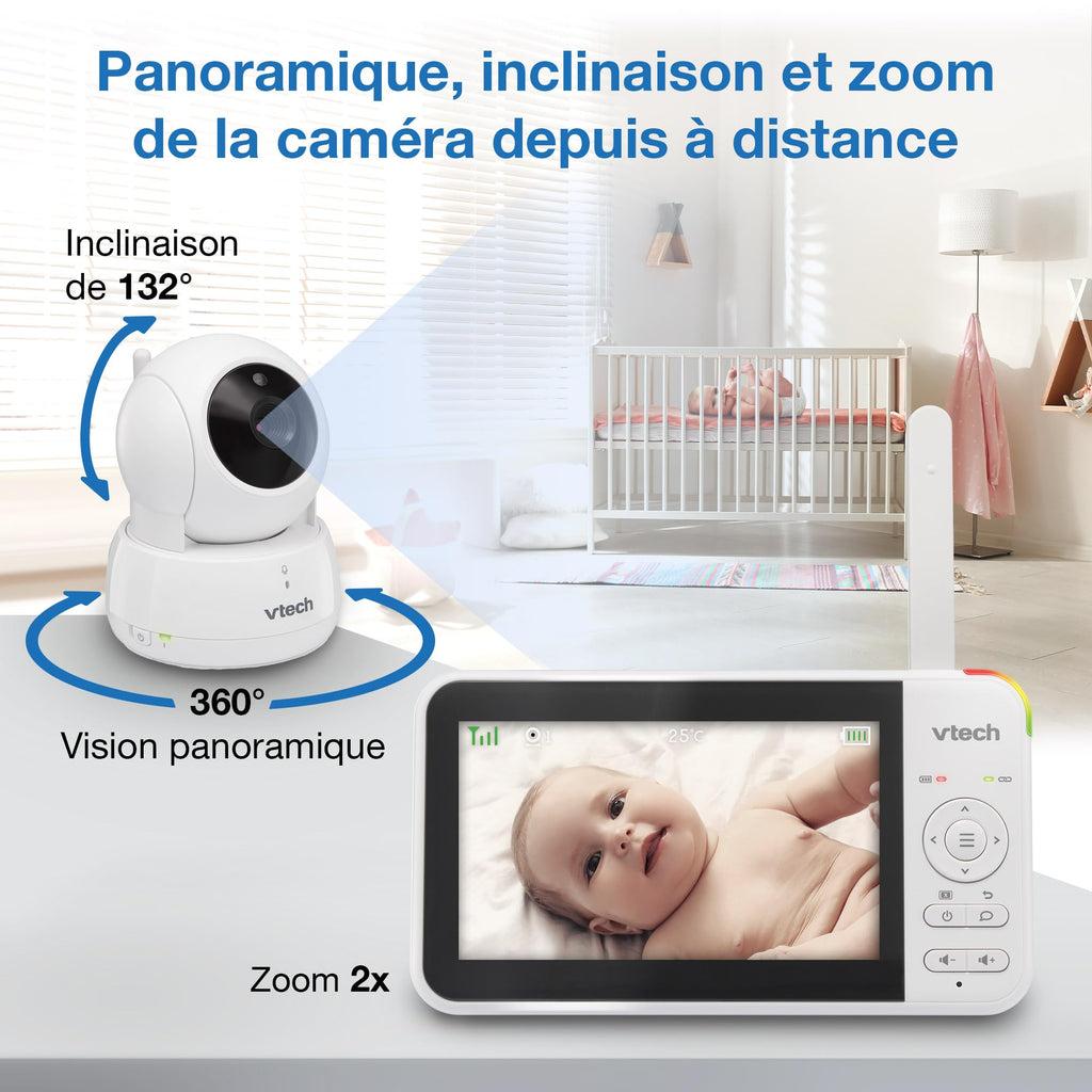 VTech VM924 Baby Monitor with Camera, Pan&Tilt,Video Baby Monitor with 5" LCD Screen,Up to 17 Hrs Battery Life,1.33x Zoom,Night Vision,300m Long Range,Soothing Sounds,2-Way Talk,Secured Transmission