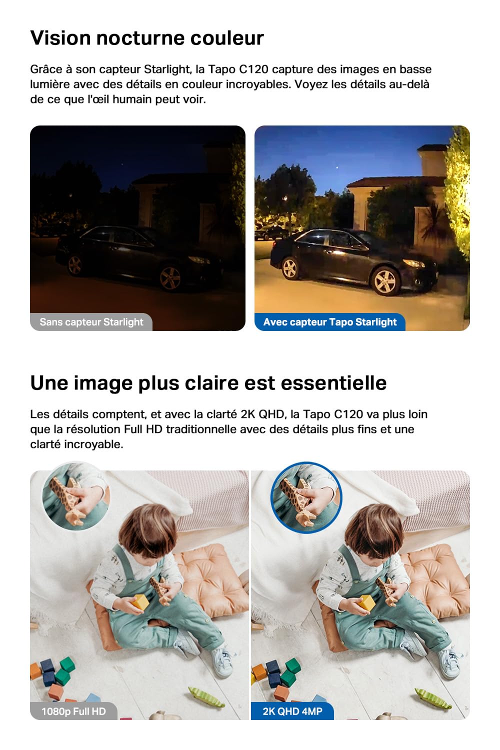 Tapo C110 Caméra de Surveillance WiFi intérieure 2K 3MP, Audio bidirectionnel, détection de Mouvement, Alarme sonore et Lumineuse, Vision Nocturne, Compatible avec Alexa, Google Assistant