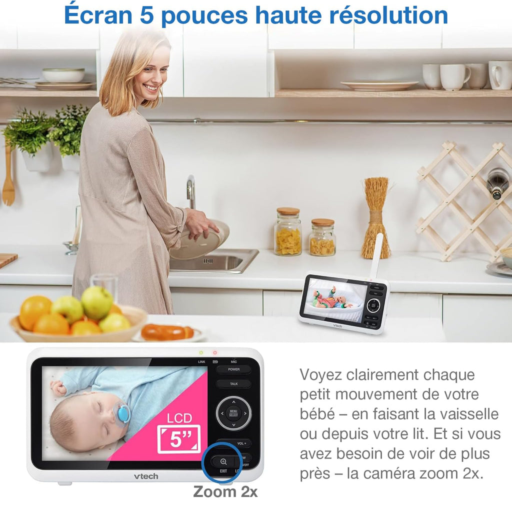 VTech DM1111 Babyphone Audio Numérique – Technologie DECT, Affichage du Niveau de Bruit, Clip Ceinture et Bien Plus – Unité Parentale et Unité Bébé