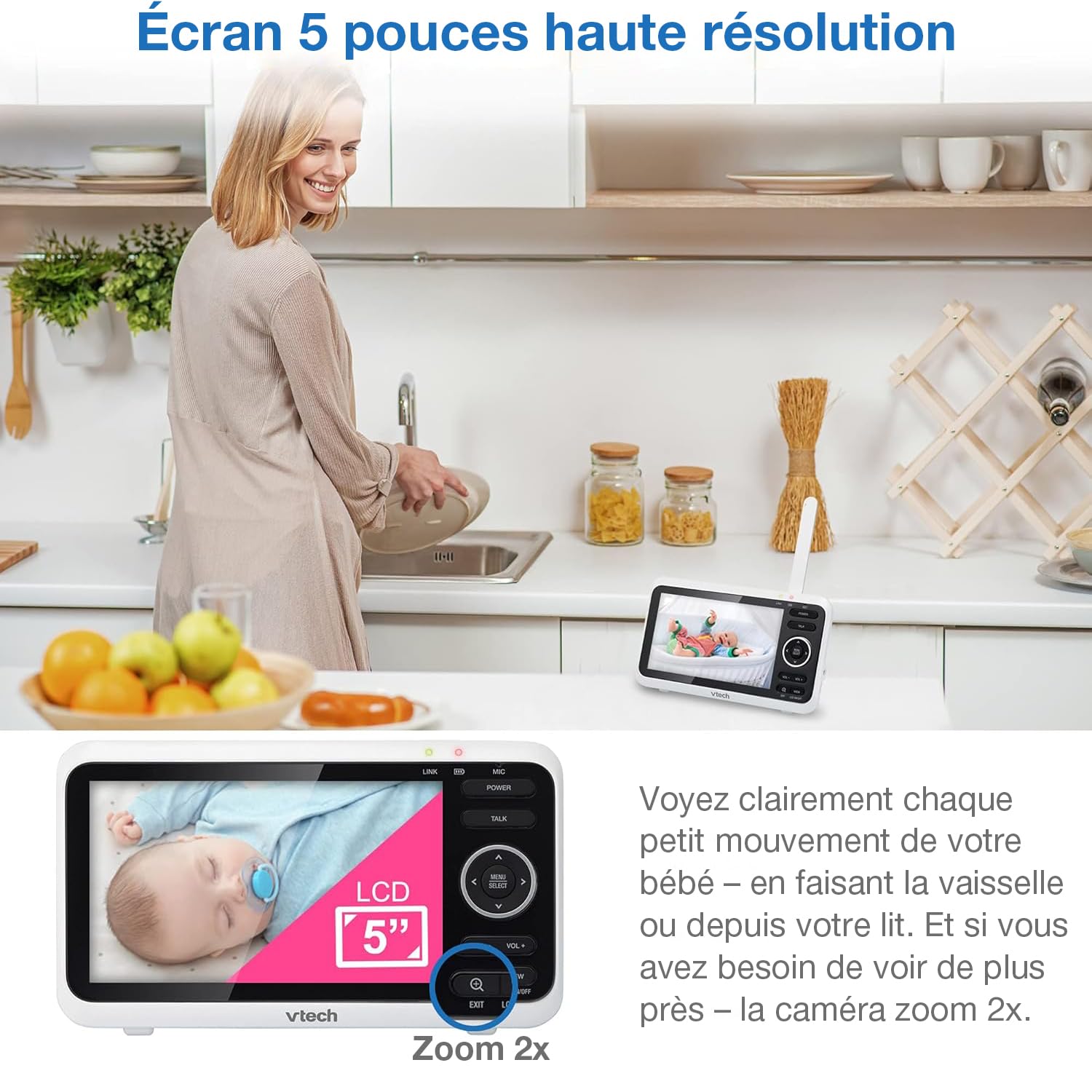 VTech DM1111 Babyphone Audio Numérique – Technologie DECT, Affichage du Niveau de Bruit, Clip Ceinture et Bien Plus – Unité Parentale et Unité Bébé