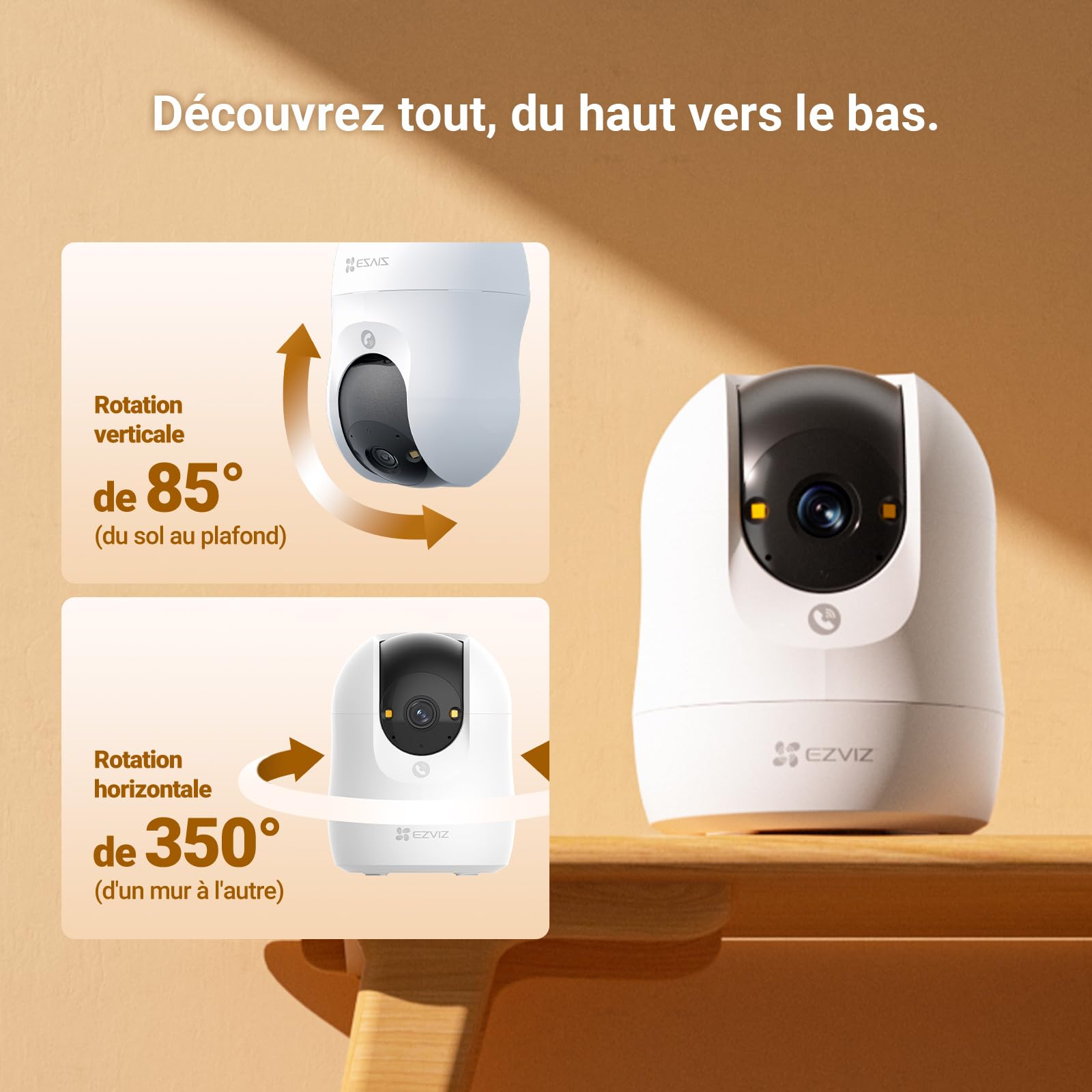 EZVIZ Caméra Surveillance WiFi Intérieure 360°, FHD 1080P, Camera WiFi 2.4Ghz, Vision Nocturne, Détection de Mouvement Suivi Intelligent, Audio Bidirectionnel, Compatible avec Alexa pour Bébé/Animaux