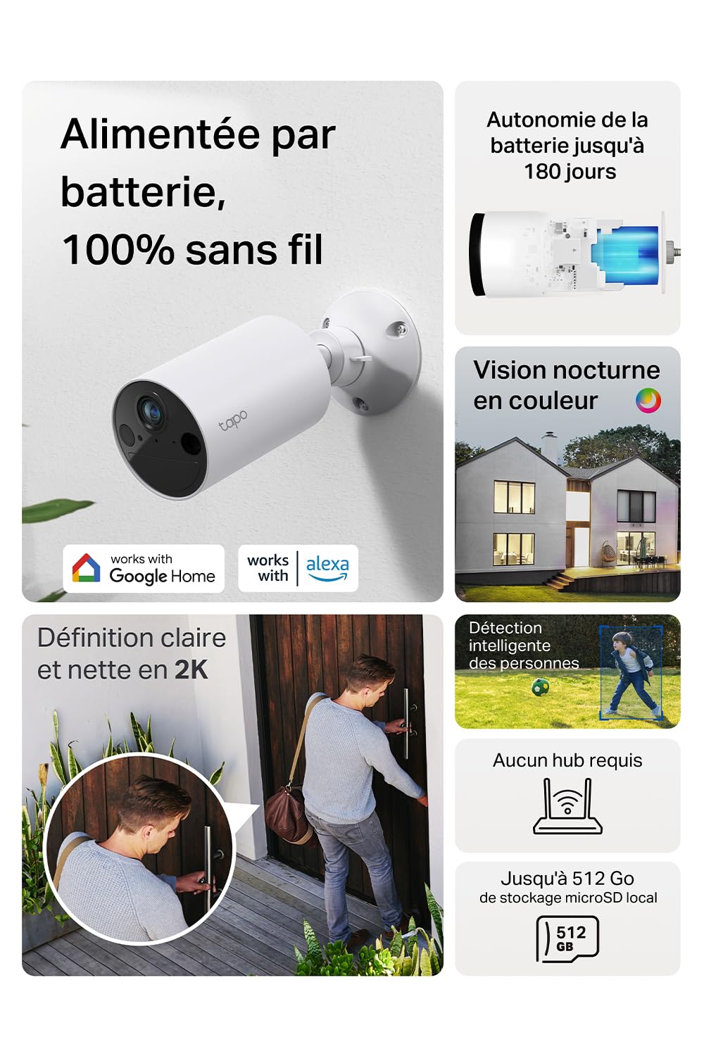 Tapo C410 KIT 2K(3MP) Caméra de Surveillance WiFi Extérieure sans Fil Solaire, Autonomie permanente de la Batterie, Personne Détection, Vision Nocturne en Couleur, IP65 Etanche, Aucune hub requis