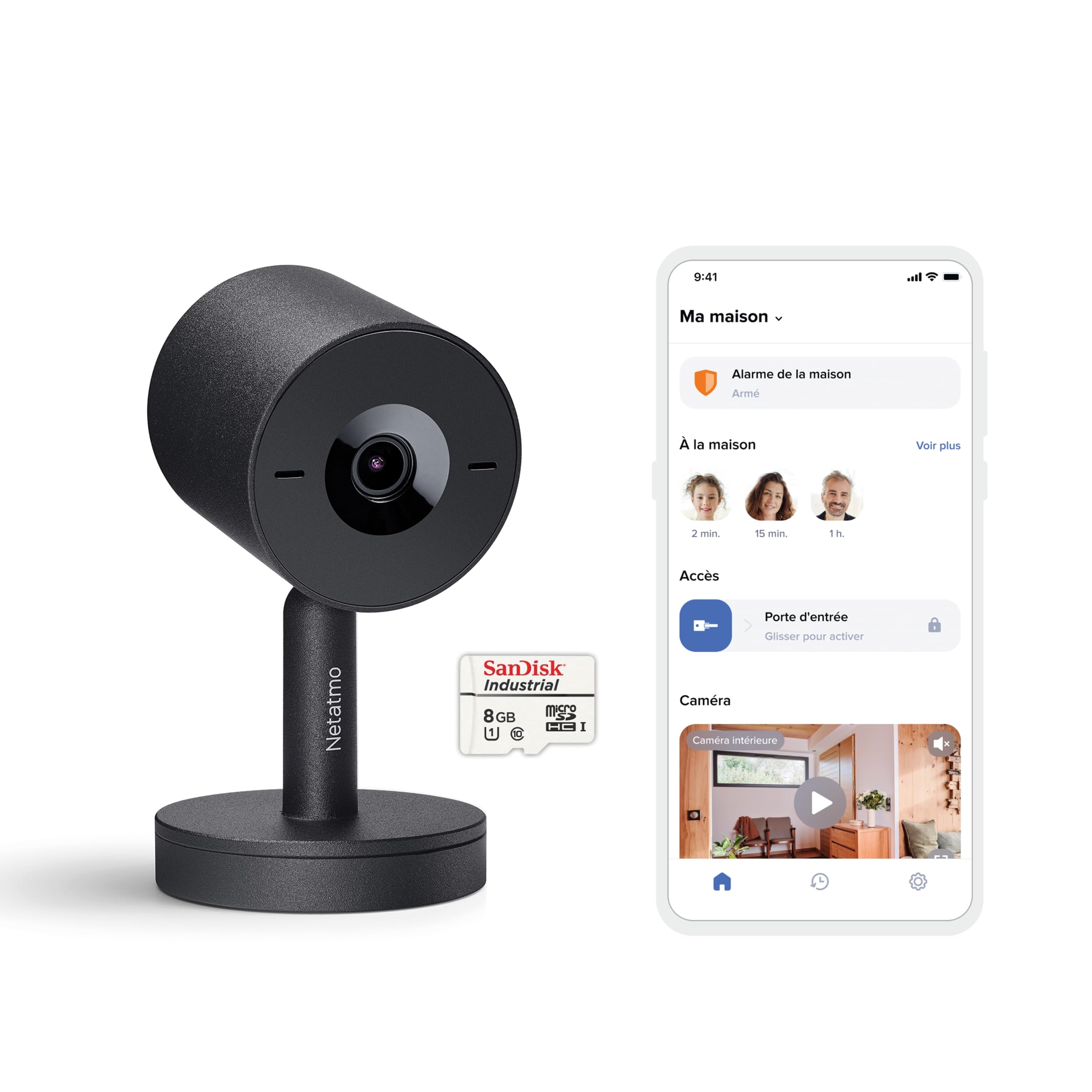 Netatmo Intelligente Caméra Intérieure Advance - Reconnaissance Faciale, Audio-Bidirectionnel, Angle de Vue de 130°, 2K HDR, 30 fps, Zoom X16, 2X Carte SD - Noire