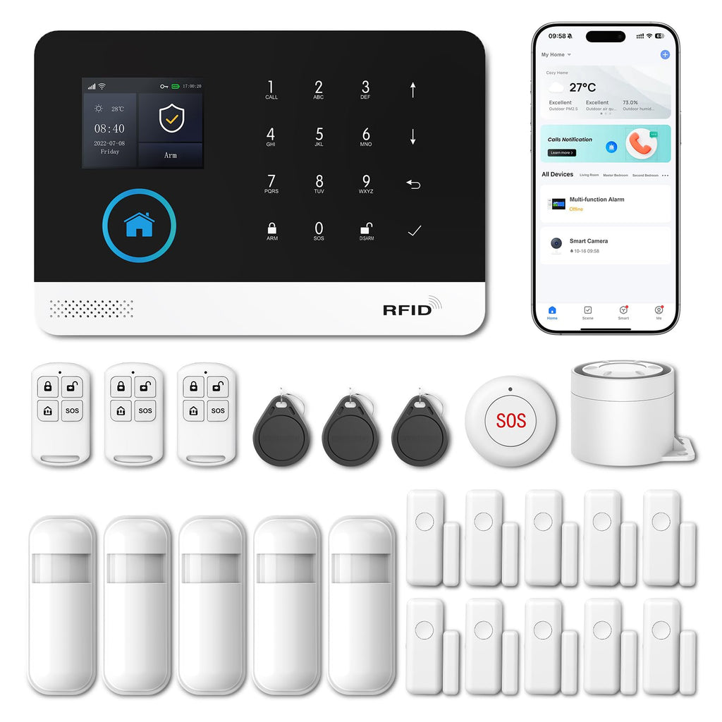 XNY Alarme Maison sans Fil Intelligent WiFi avec Caméra Surveillance Extérieure et Caméra Surveillance Intérieure, Système Alarme Maison 4G, Compatible avec Alexa et Assistant Google