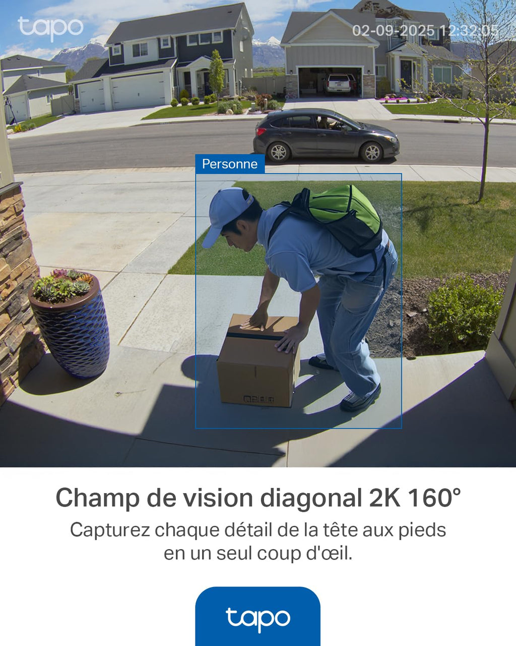 Tapo D210 Sonnette sans Fil avec caméra Exterieur 2K 3MP, IP65 étanche, Ultra Grand Angle 160°, Vision Nocturne en Couleur, Détection Humaine AI Gratuite, Audio Bidirectionnel, Installation Facile