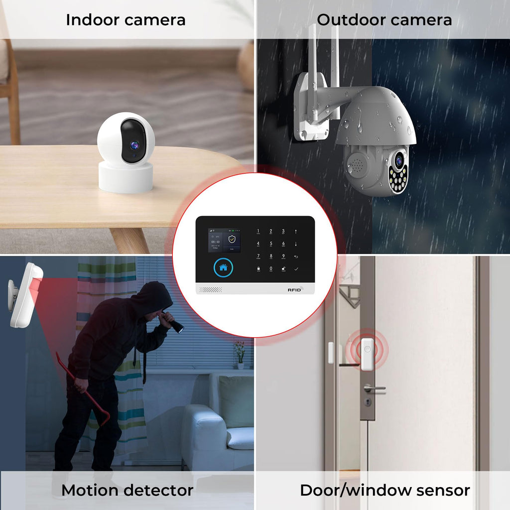 XNY Alarme Maison sans Fil Intelligent WiFi avec Caméra Surveillance Extérieure et Caméra Surveillance Intérieure, Système Alarme Maison 4G, Compatible avec Alexa et Assistant Google