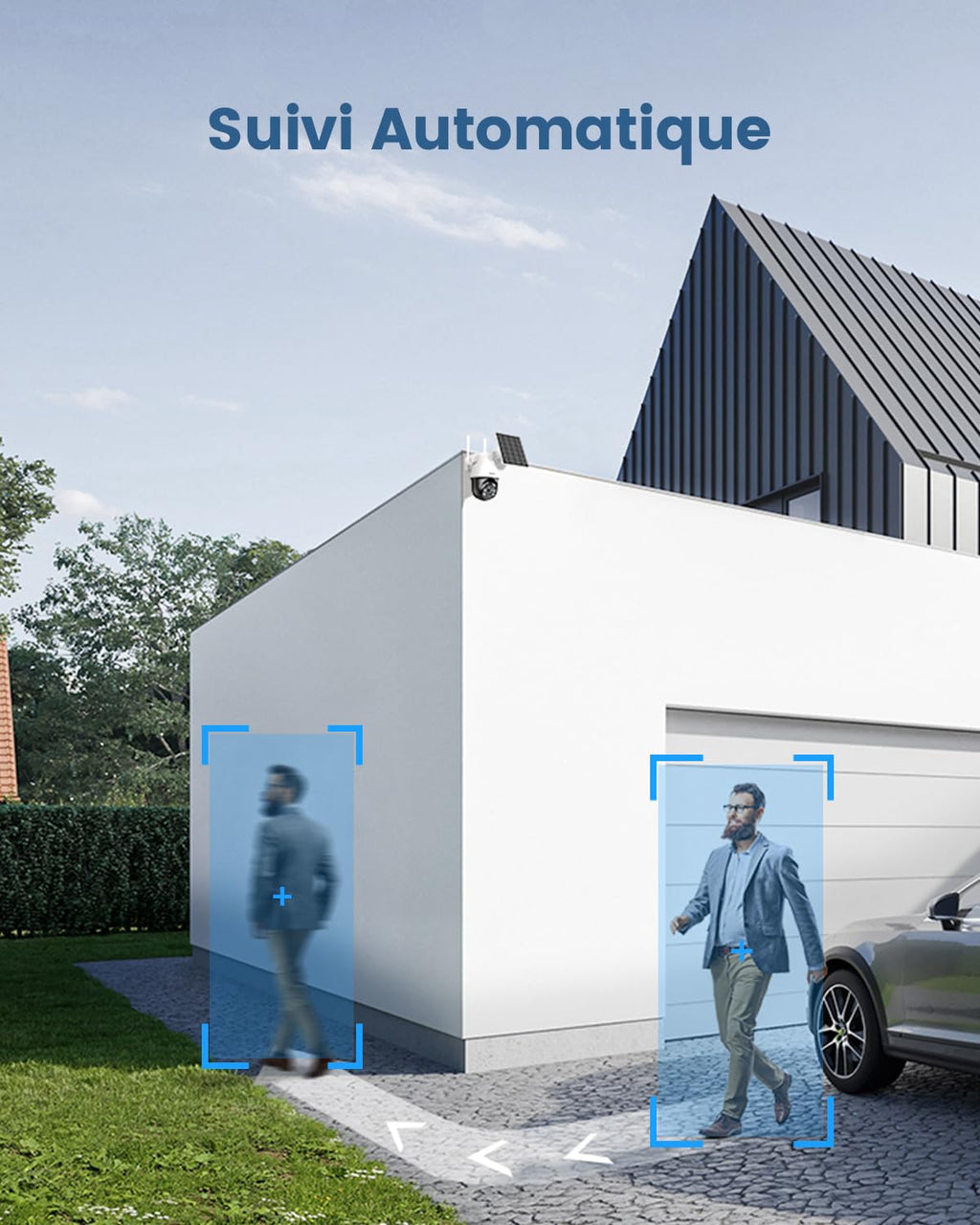 aosu 3K Caméra Surveillance WiFi Exterieure sans Fil, 5MP Camera Exterieur Solaire, 360° PTZ Suivi Automatique Détection IA Personne/Véhicule, Vision Nocturne Couleurs Alarme Lumineuse/Sonore 2 Pièce
