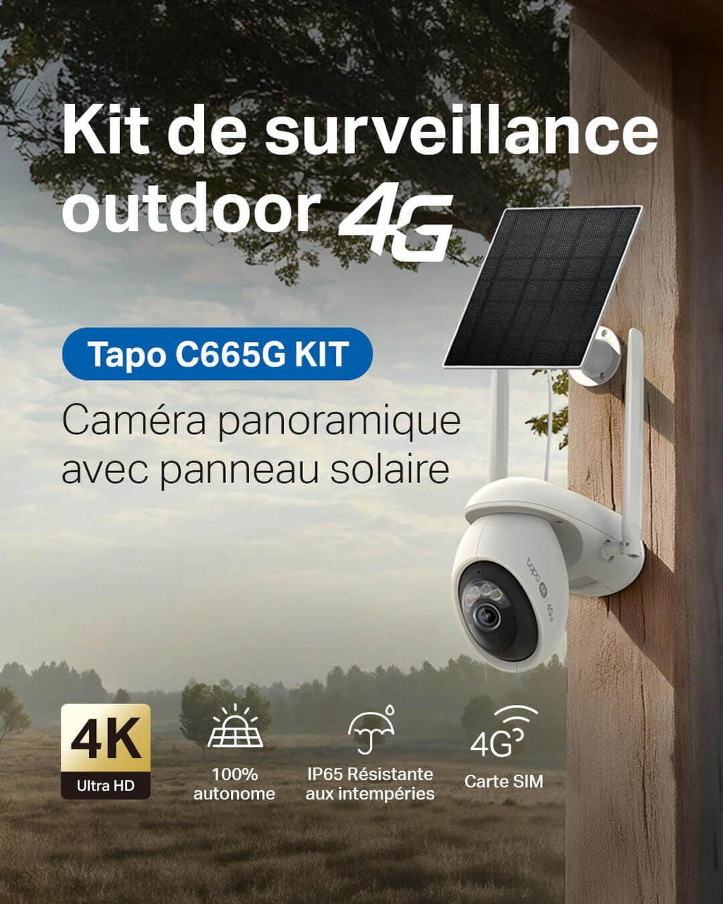 Tapo C660 Kit Caméra de Surveillance extérieure avec Panneau Solaire 4K 8MP, Vision 360°, Vision Nocturne Couleur Starlight, Batterie 10 000 mAh, détection IA, IP66, Alarme Rapide et antivol