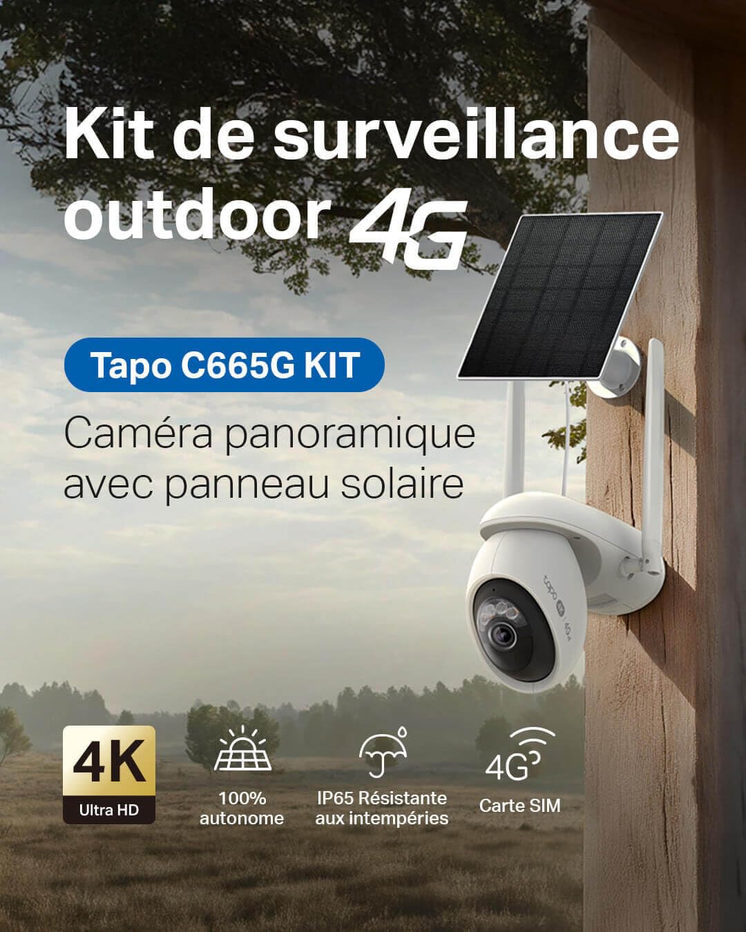 Tapo C660 Kit Caméra de Surveillance extérieure avec Panneau Solaire 4K 8MP, Vision 360°, Vision Nocturne Couleur Starlight, Batterie 10 000 mAh, détection IA, IP66, Alarme Rapide et antivol