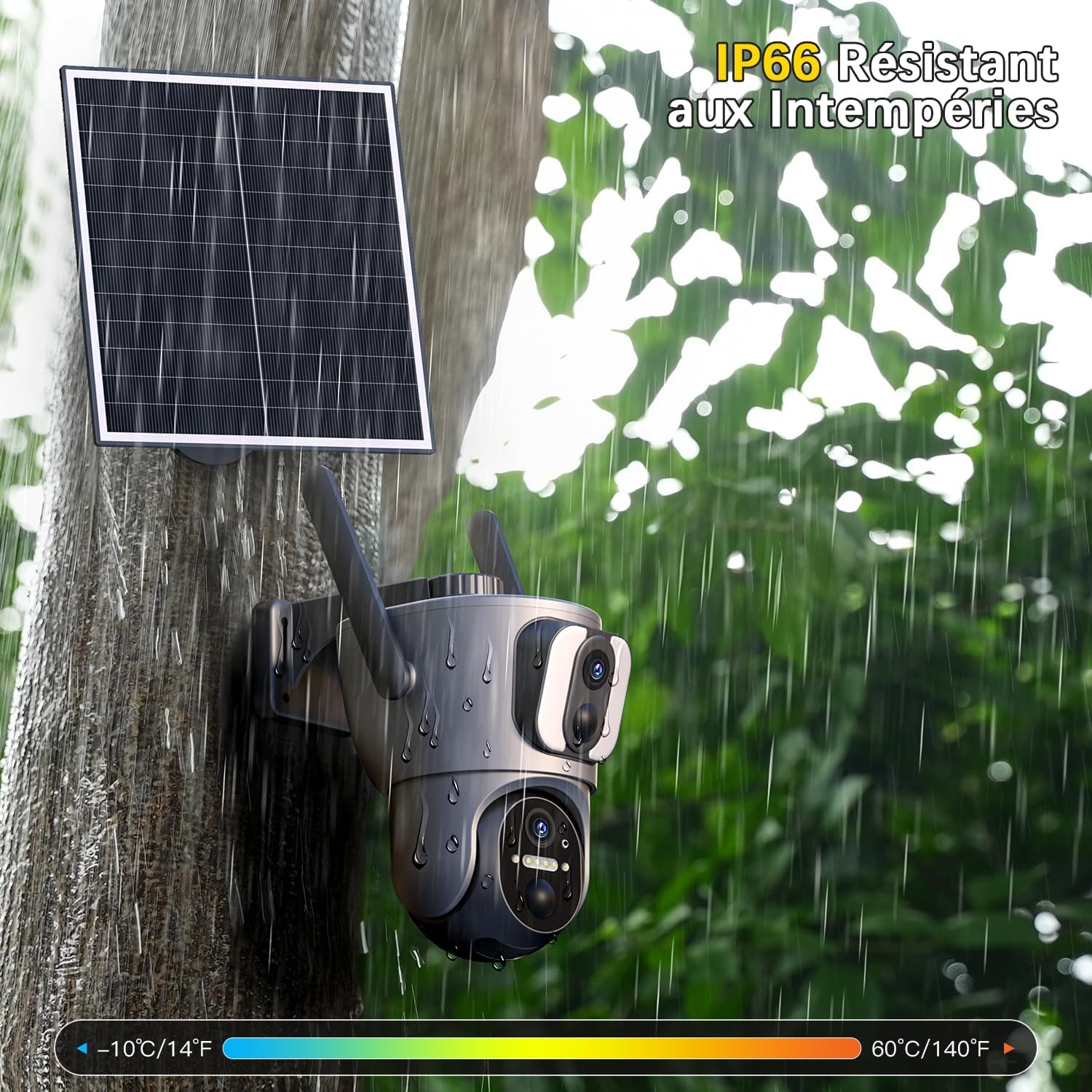 Xega 4G LTE Caméra Solaire【Double Objectif】avec Carte Sim, 14400mAh Camera Extérieure sans Fil, Détection de Personne 2K HD Inclinable 355°/100°, Autonome sur Batterie,Vision Nocturne IP66 (Non WiFi)