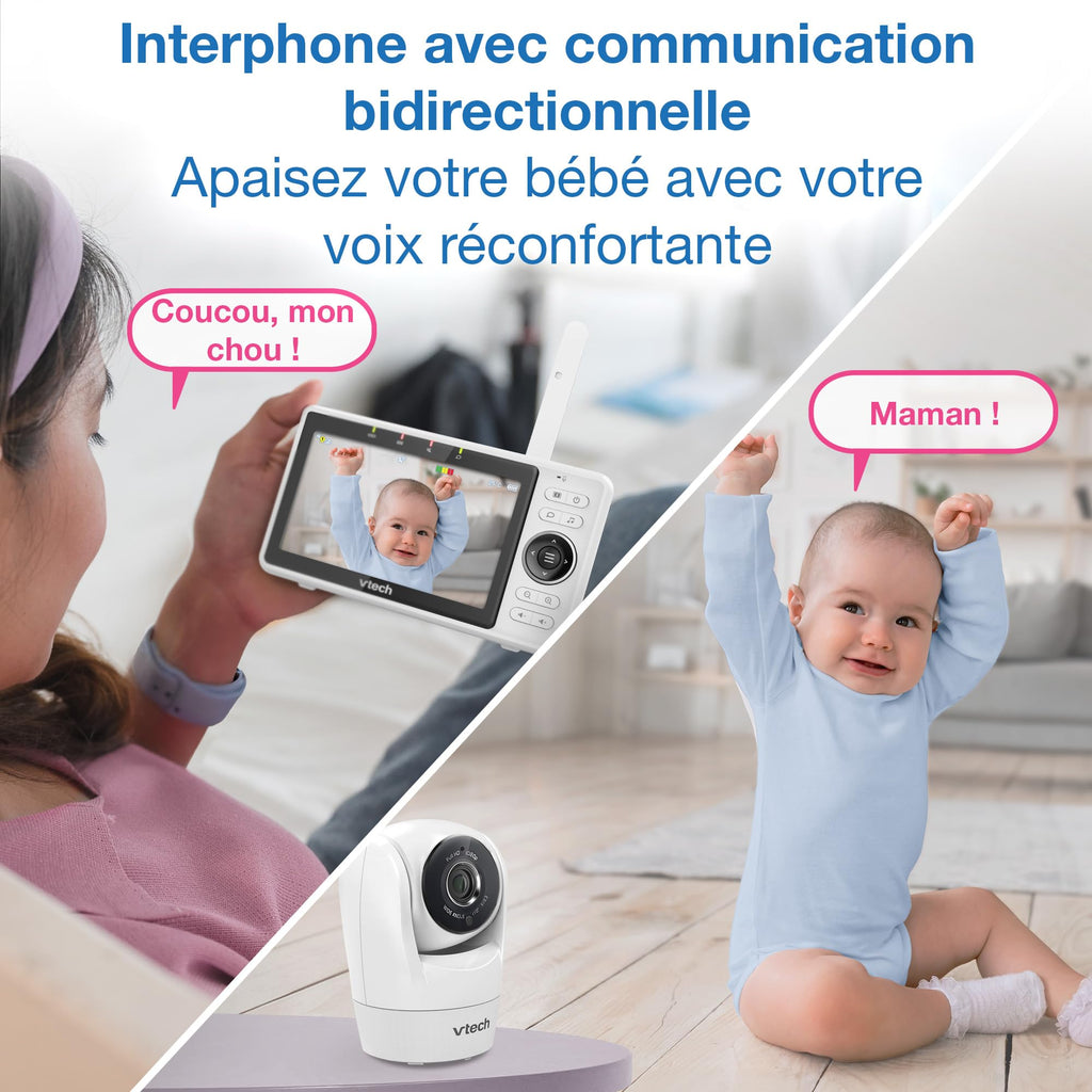 VTech VM924 Baby Monitor with Camera, Pan&Tilt,Video Baby Monitor with 5" LCD Screen,Up to 17 Hrs Battery Life,1.33x Zoom,Night Vision,300m Long Range,Soothing Sounds,2-Way Talk,Secured Transmission