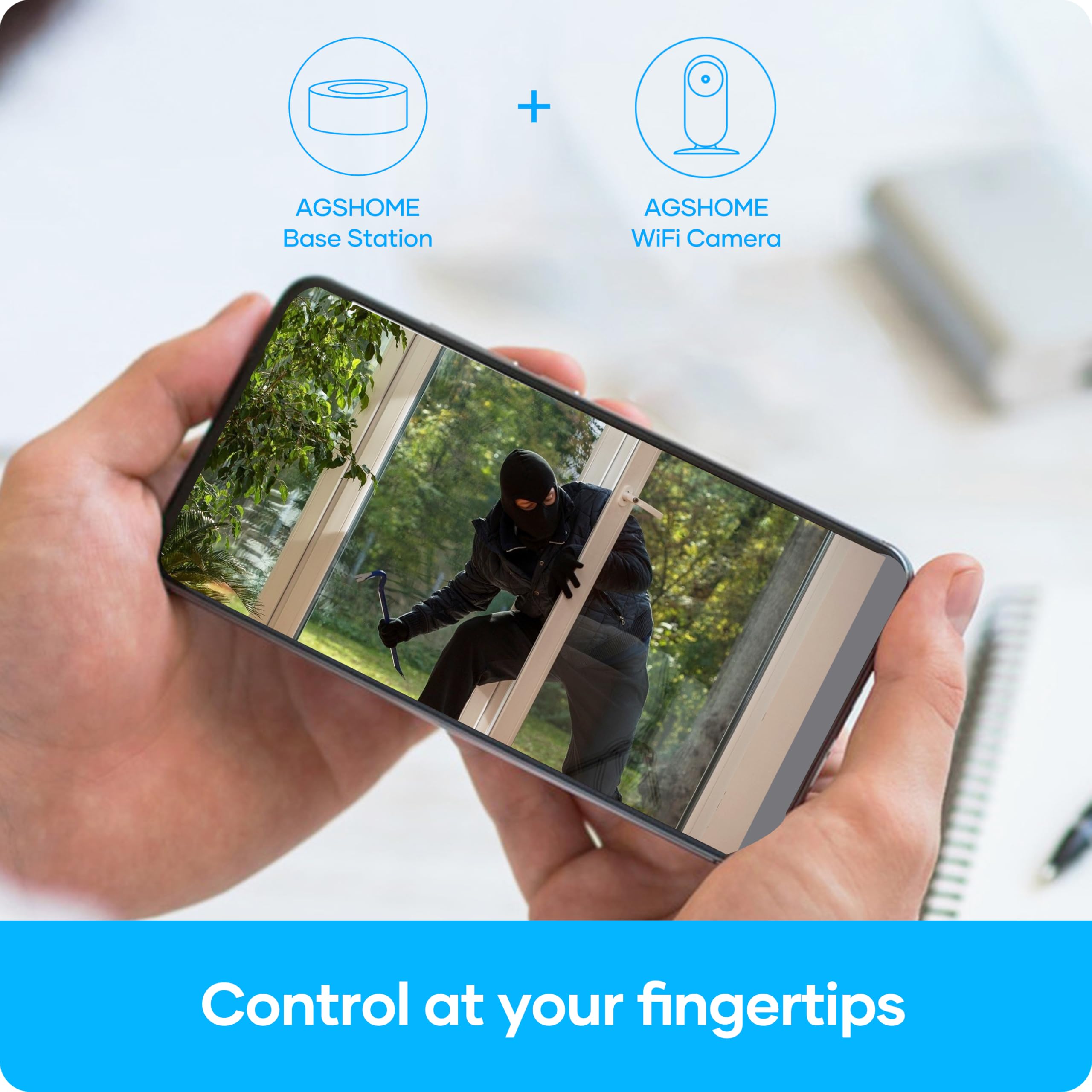 AGSHOME Kit Alarme Maison sans Fil avec Caméra WiFi 1080P, Système d’Alarme Connecté 9 Pièces, Sirène 120 DB, WiFi 2.4GHz, Compatible Alexa