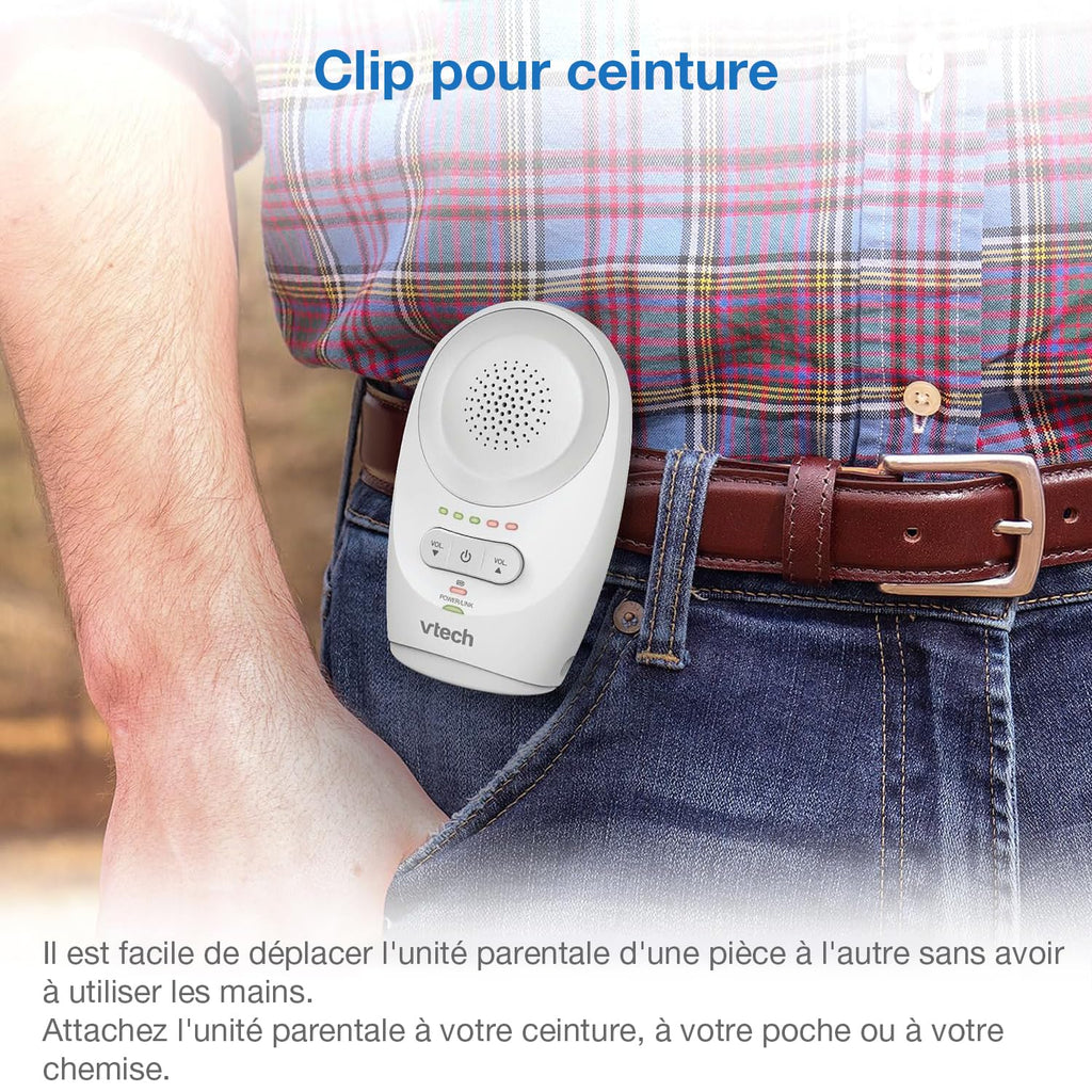 VTech DM1111 Babyphone Audio Numérique – Technologie DECT, Affichage du Niveau de Bruit, Clip Ceinture et Bien Plus – Unité Parentale et Unité Bébé