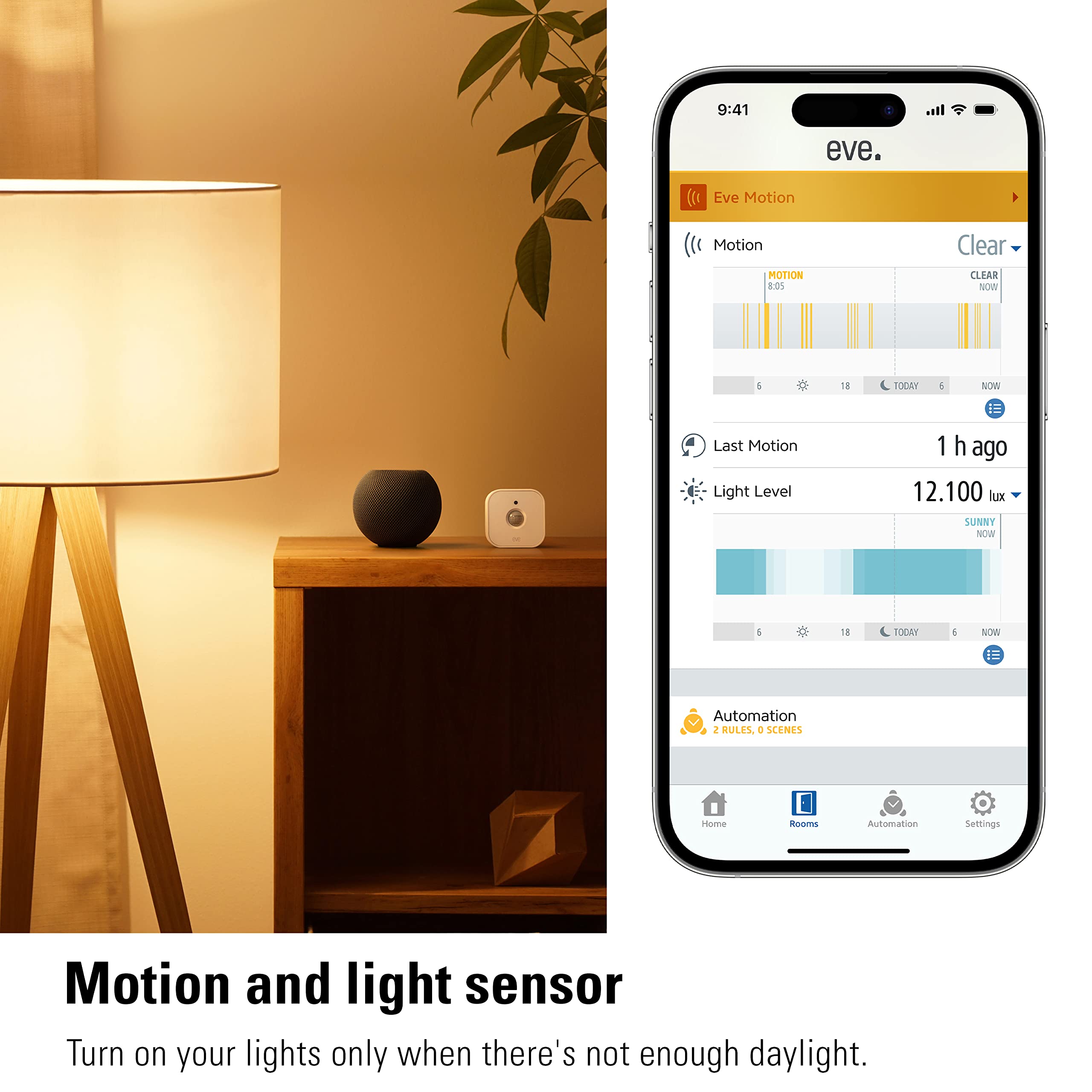 Eve Motion (Matter) – Capteur de mouvement et sensor de lumière intelligent, intérieur & extérieur, sécurité connectée, Apple Home, Alexa, Google Home, SmartThings, Nécessite un Thread concentrateur