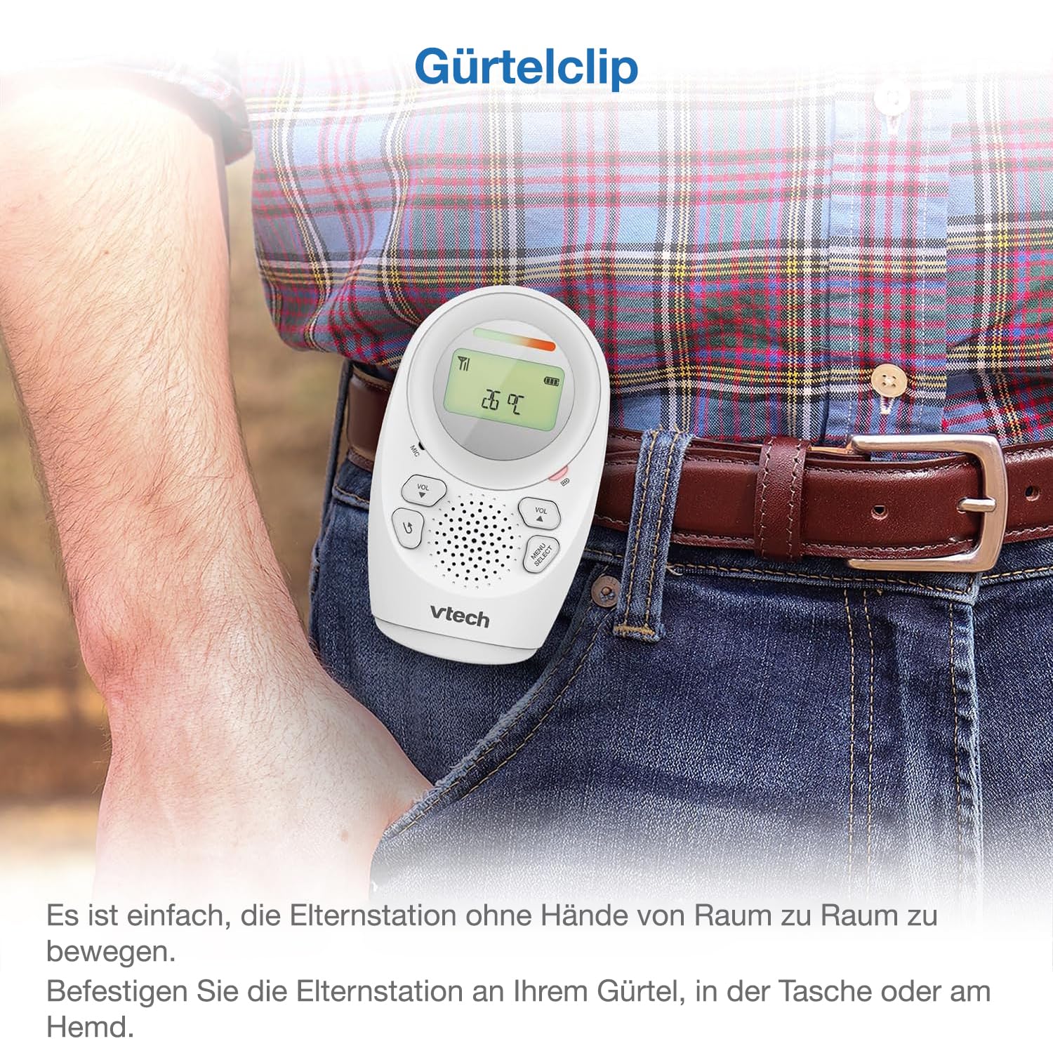 VTech DM1111 Babyphone Audio Numérique – Technologie DECT, Affichage du Niveau de Bruit, Clip Ceinture et Bien Plus – Unité Parentale et Unité Bébé