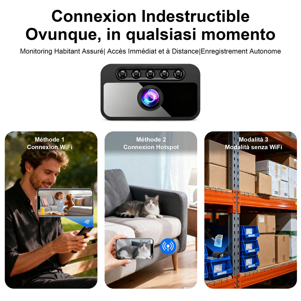 AOBOCAM Camera Espion WiFi 4K avec Cloud – Caméra de Surveillance Intérieure sans Fil, Vision Nocturne Grand Angle 150°, Détection de Mouvement AI Intelligente, Mini Caméra de Sécurité