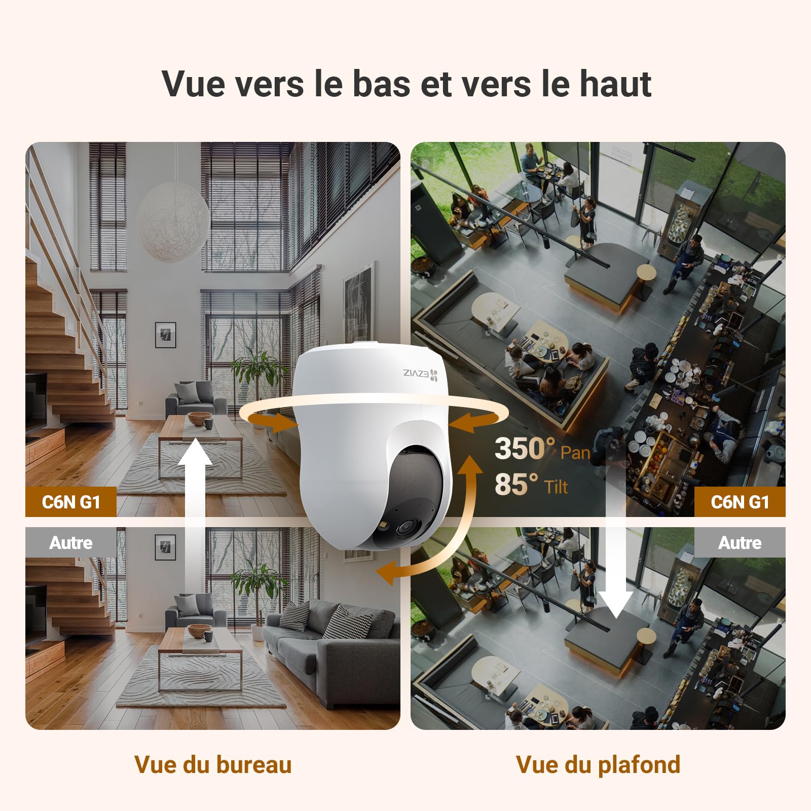 EZVIZ C6N Caméra Surveillance WiFi Intérieure 1080p, Caméra Bébé Pan/Tilt à 360°, WiFi 2.4Ghz, Vision Nocturne Intelligente avec Smart IR, Détection de Movement et Suivi Auto, Audio Bidirectionnel