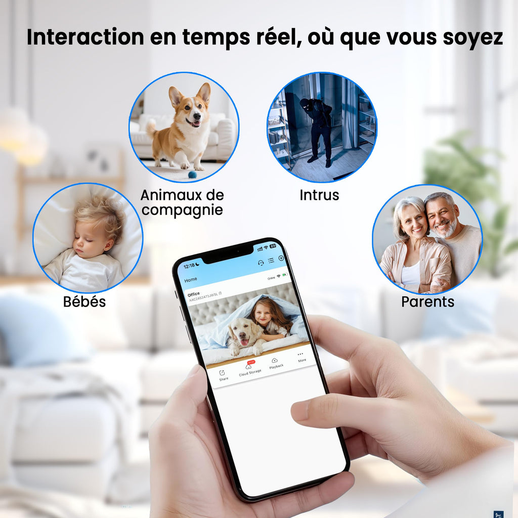 Caméra Espion Mini 4K avec Vision Nocturne et WiFi - Caméra de Sécurité Intérieure avec Détection de Mouvement - Stockage Cloud et Carte SD / Batterie Intégrée - Vidéo en Temps Réel pour Maison et Sur