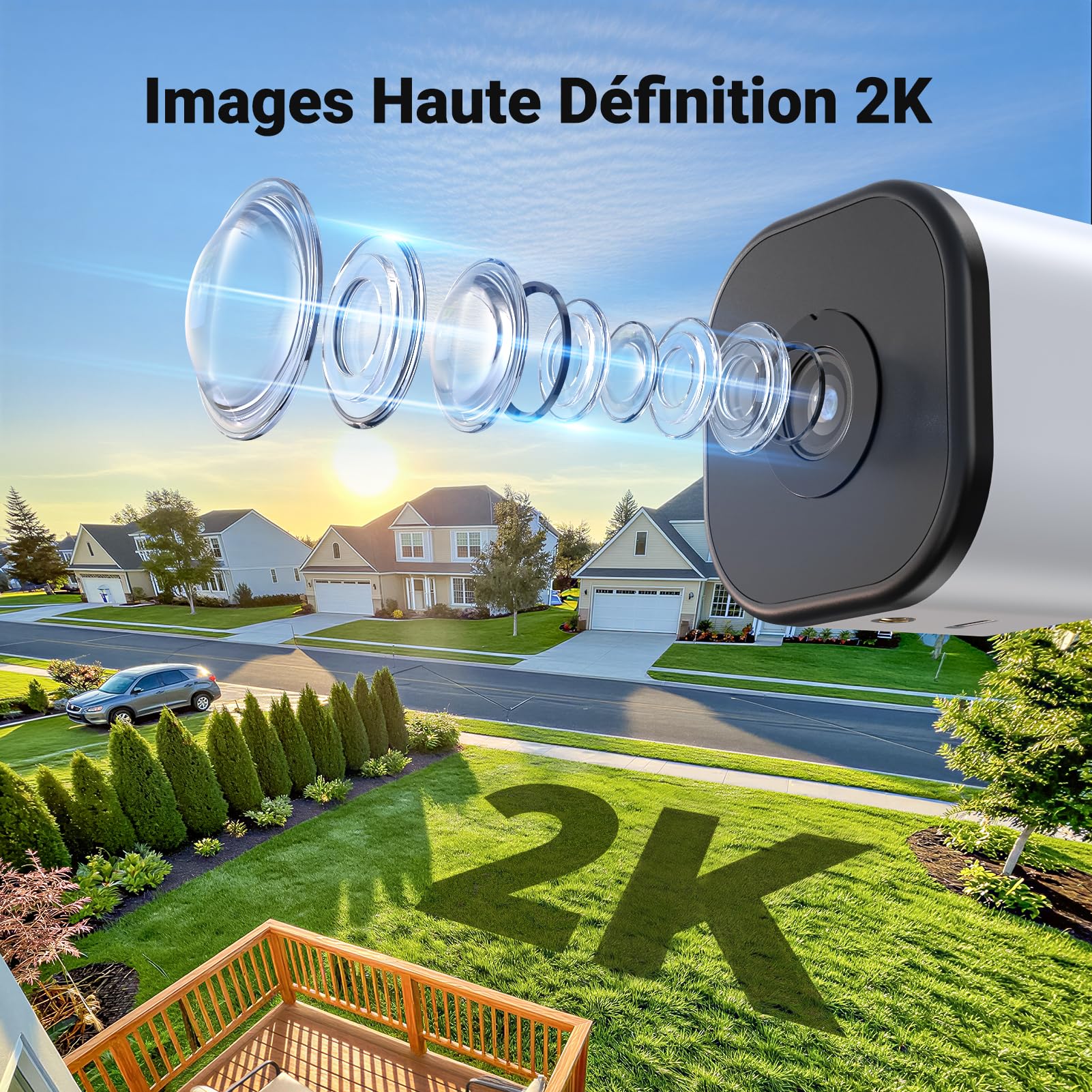 Camera Magnétique pour Fenêtre 2K Sans Perçage, Caméra de Surveillance Wi-Fi 2,4 et 5 GHz pour l'intérieur avec Vision Nocturne Couleur Starlight, Détection des Personnes et Enregistrement 24h/24 et 7