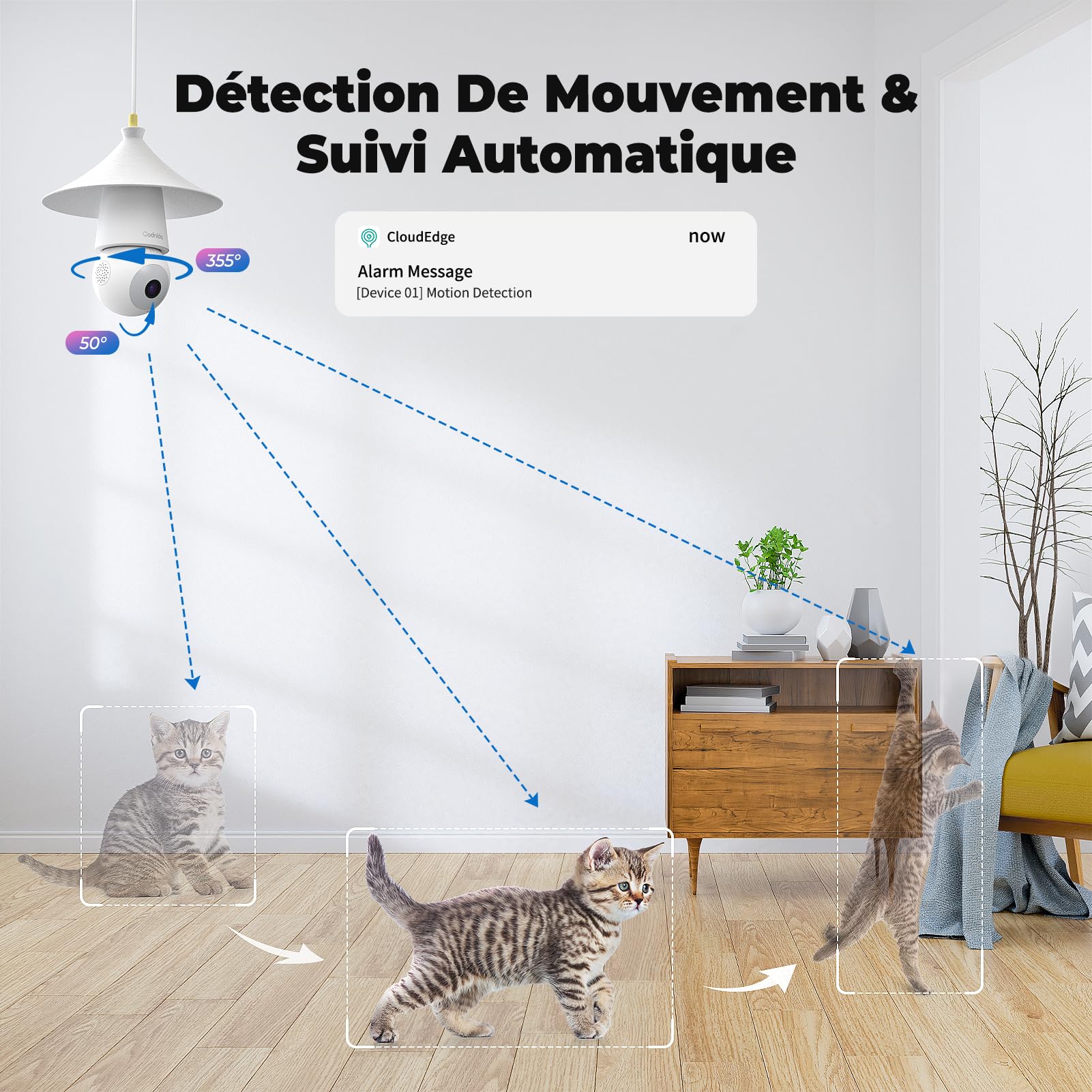 Codnida Camera Surveillance WiFi Intérieur/Extérieure sans Fil,2K Ampoule Camera Surveillance WiFi,Caméras de Surveillance avec Douille de Lampe E27,Sirène et Alarme Lumineuse,Vision Nocturne Couleur