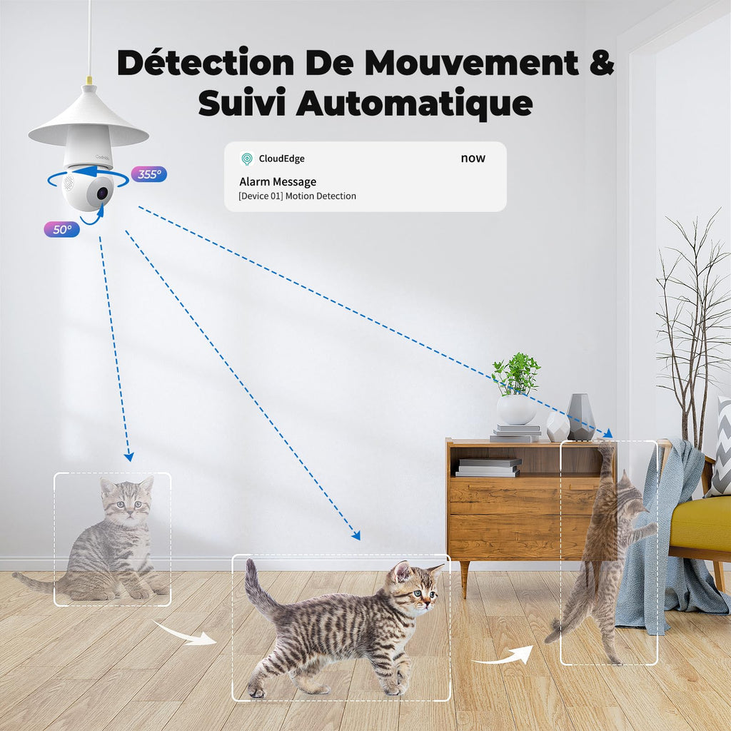 Codnida Camera Surveillance WiFi Intérieur/Extérieure sans Fil,2K Ampoule Camera Surveillance WiFi,Caméras de Surveillance avec Douille de Lampe E27,Sirène et Alarme Lumineuse,Vision Nocturne Couleur