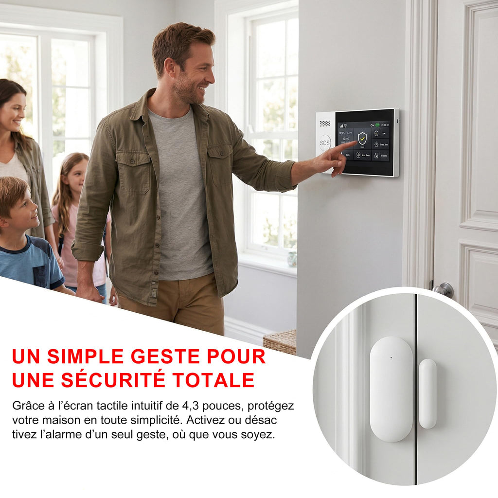 Alarme Maison sans Fil WiFi 4G sans Abonnement, Kit Alarme Maison Connectée 24 Pièces avec Écran Tactile 4,3", Sirène 120 DB, Détecteurs Mouvement et Porte/Fenêtre (Lot de 24 Articles)