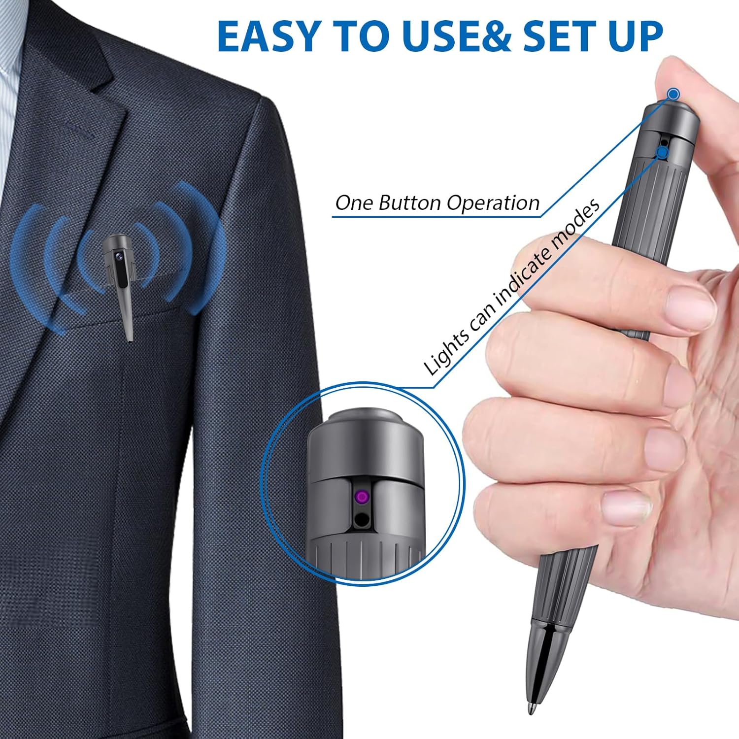 OTADUG Caméra Stylo Espion, caméra cachée 1080P de 16 Go avec Surveillance des mouvements, Enregistrement vidéo et Audio