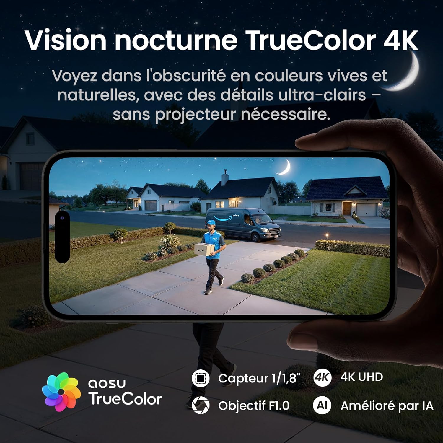 aosu 4K Caméra Surveillance WiFi Extérieure sans Fil,8MP Camera Exterieur Solaire,Vision Nocturne TrueColor,Triple Détection (PIR+Radar+IA),Suivi Automatique à 360°,Alarme Sonore et Lumineuse