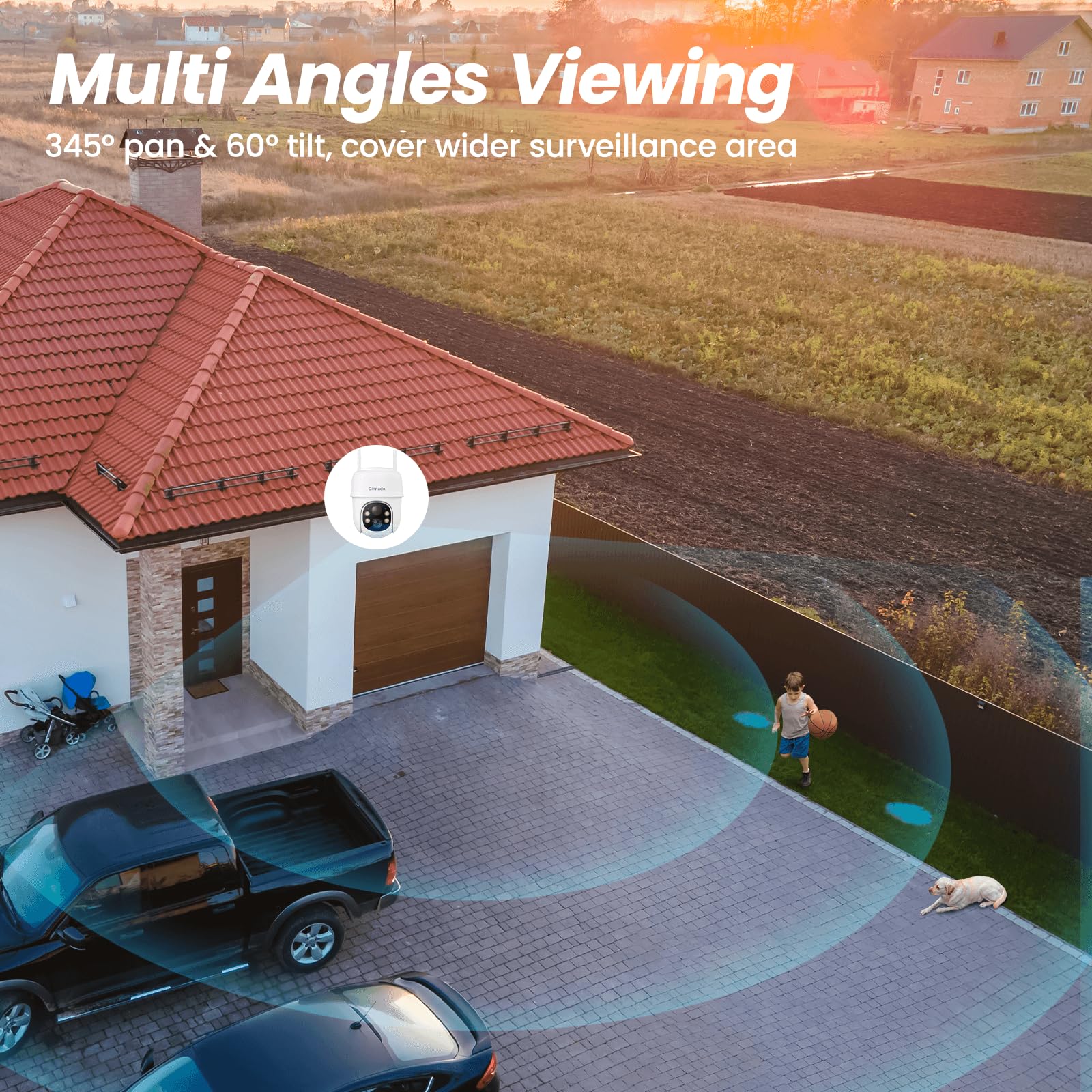 Cinnado Camera Surveillance WiFi Exterieure sans Fil - 2K Camera Exterieur sans Fil avec Panneau Solaire, 360° PTZ, Alerte Instantanée PIR, Vision Nocturne Couleur, Audio Bidirectionnel, B6 (Noire)