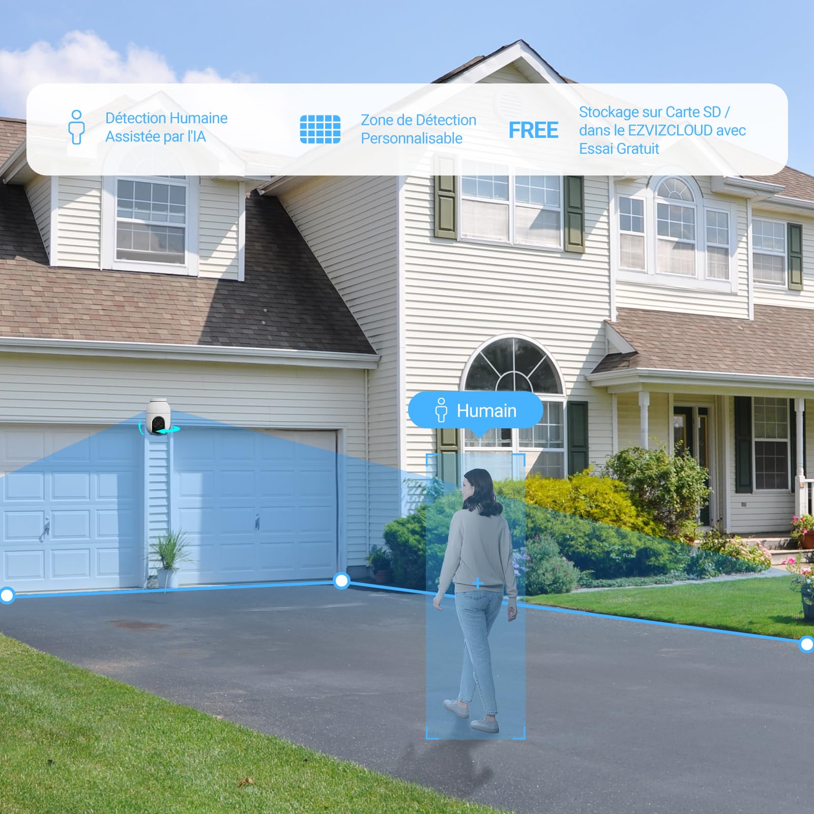 EZVIZ C8c 2MP Camera Surveillance WiFi Extérieure à 360° avec Suivi Auto-Zoom, Détection de Forme Humaine, Vision Nocturne en Couleur, Audio Bidirectionnel, IP65 Etanche, Défense Active