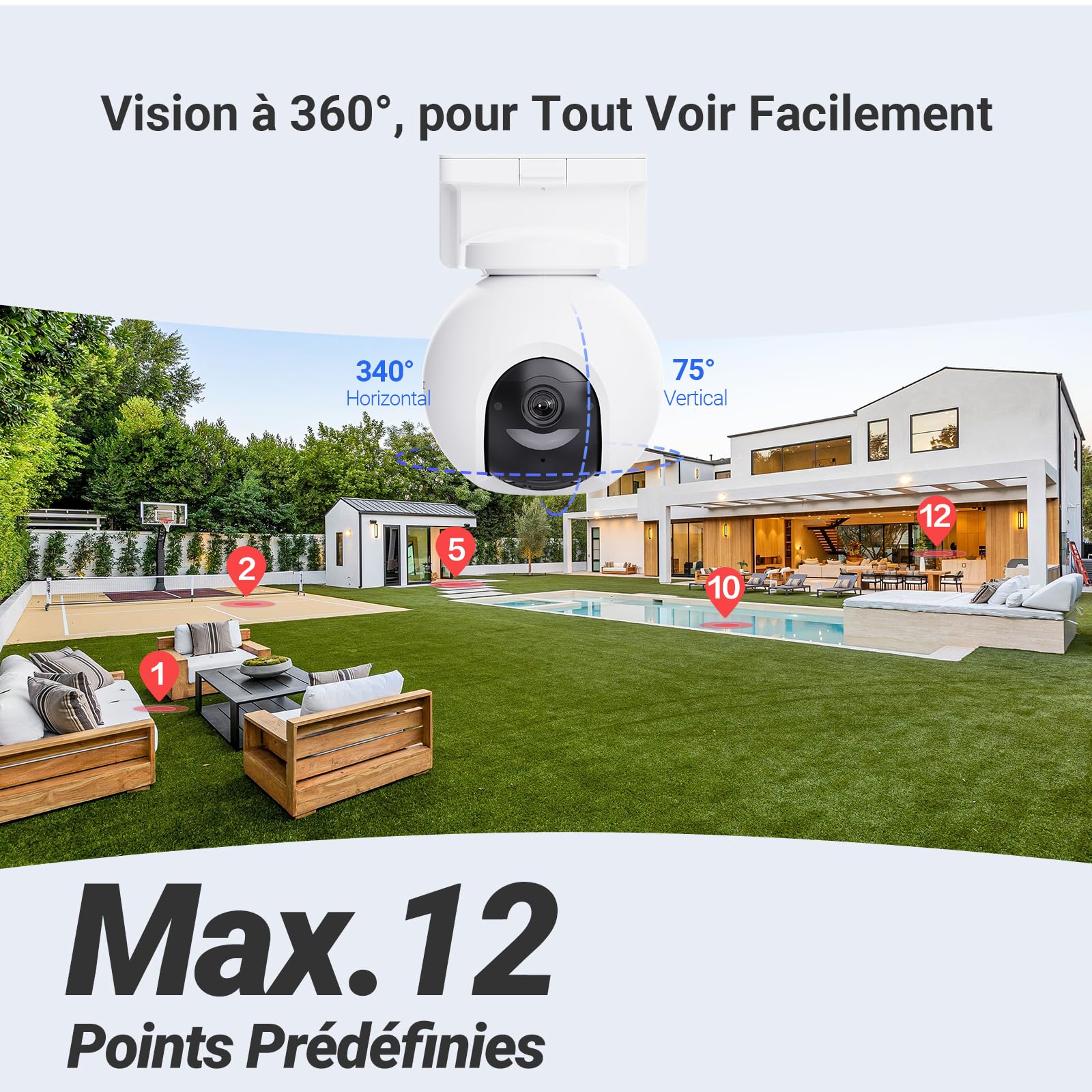 EZVIZ 4K(8MP) Caméra Surveillance WiFi Extérieure sans Fil + 5W Panneau Solaire, Détection de Personnes/Véhicules, Caméra Solaire Extérieure 360°, Mode AOV, Défense Active, CB8 Pro 4K Kit
