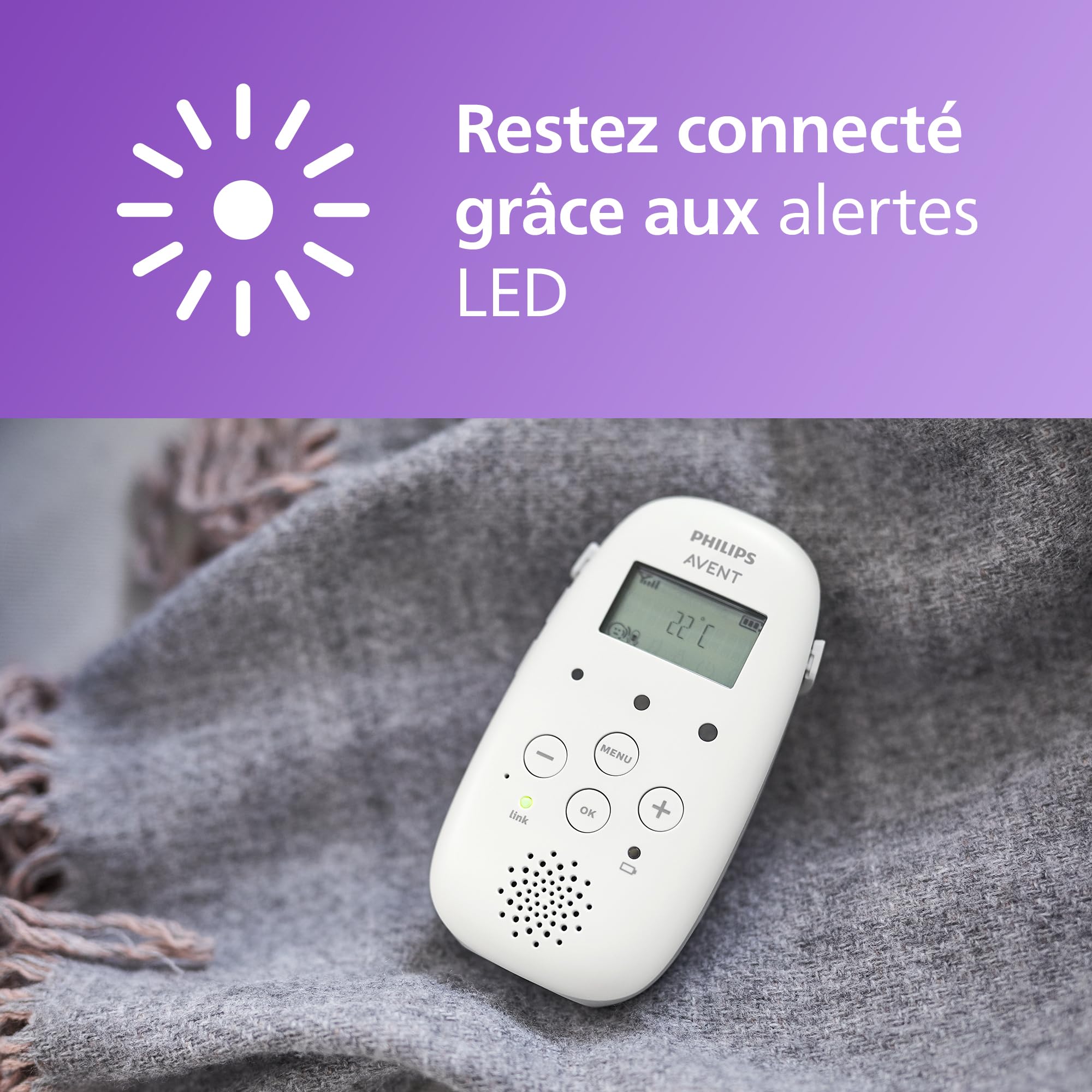 Philips Avent DECT - Écoute-bébé audio bidirectionnel, sans interférence, portée de 330 mètres, autonomie de 24 heures, mode Smart ECO, veilleuse, SCD503/26