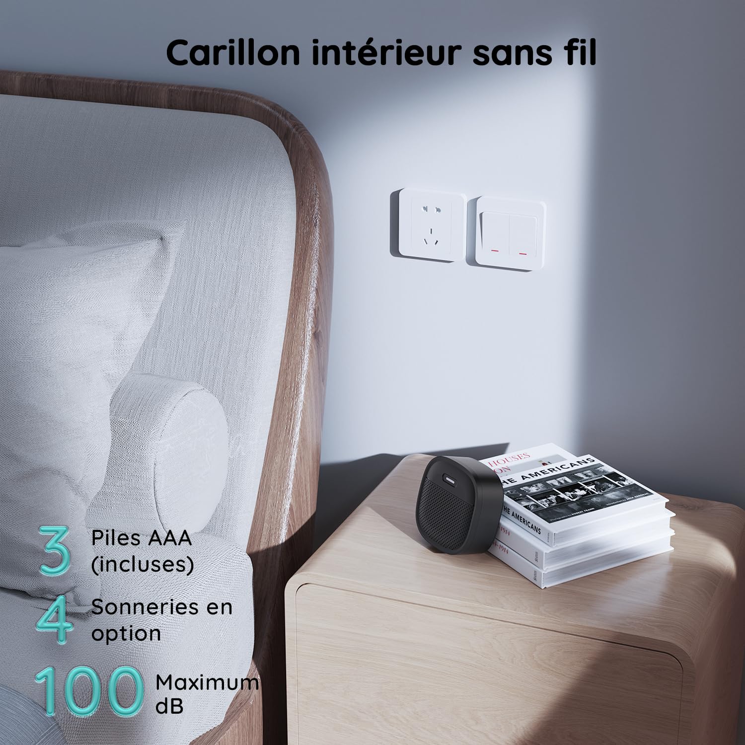 BOIFUN 2K 3MP Sonnette sans Fil Exterieur Etanche, Vision à 180°, Détection IA Avancée, Installation Facile, Vision Nocturne, Stockage par Carte SD 128 Go, IP65 étanche, Wi-FI 2,4 GHz Uniquement