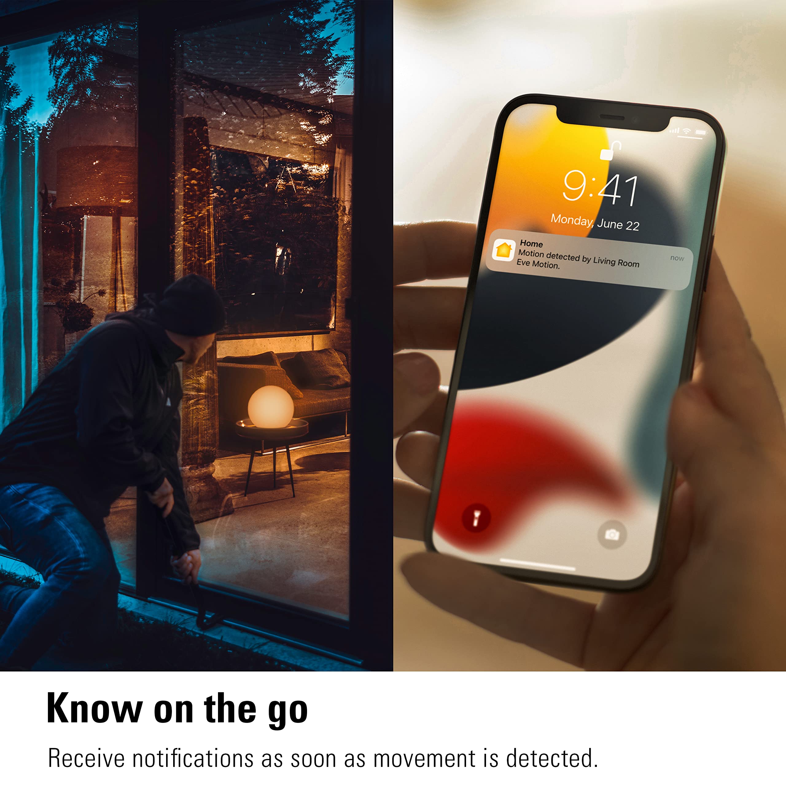 Eve Motion (Matter) – Capteur de mouvement et sensor de lumière intelligent, intérieur & extérieur, sécurité connectée, Apple Home, Alexa, Google Home, SmartThings, Nécessite un Thread concentrateur