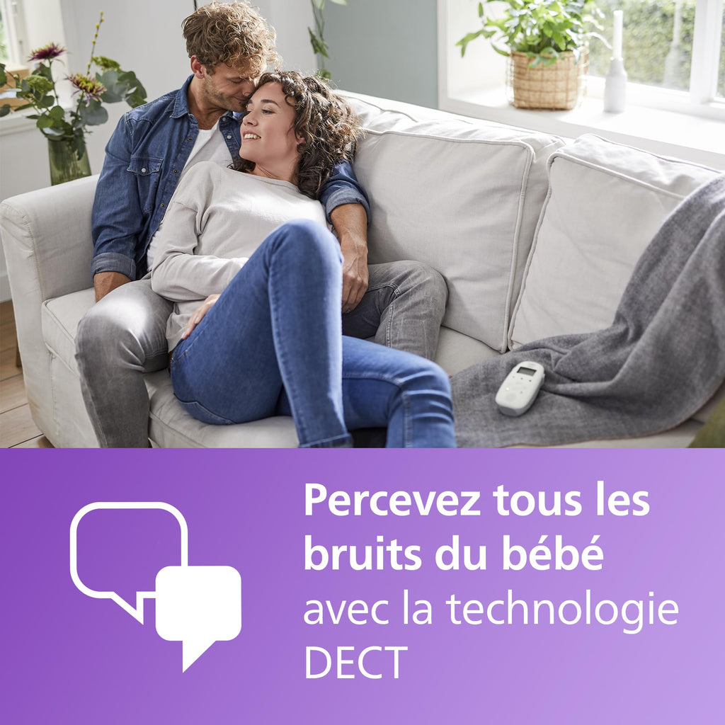 Philips Avent DECT - Écoute-bébé audio bidirectionnel, sans interférence, portée de 330 mètres, autonomie de 24 heures, mode Smart ECO, veilleuse, SCD503/26